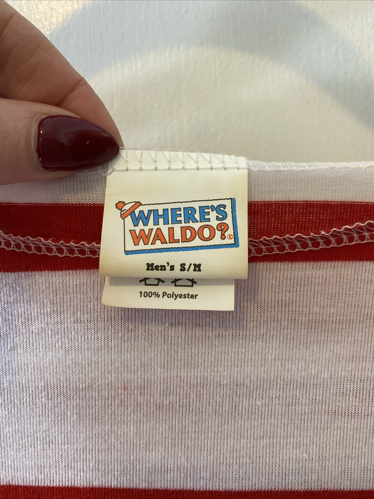 Spirit Halloween Where&rsquo;s Waldo Shirt Mens Size S/M Red/White Striped Full Sleeve