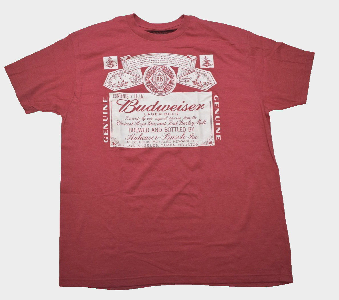 Budweiser King Of Beers Mens Beer Label Logo Heather Red Shirt New XL