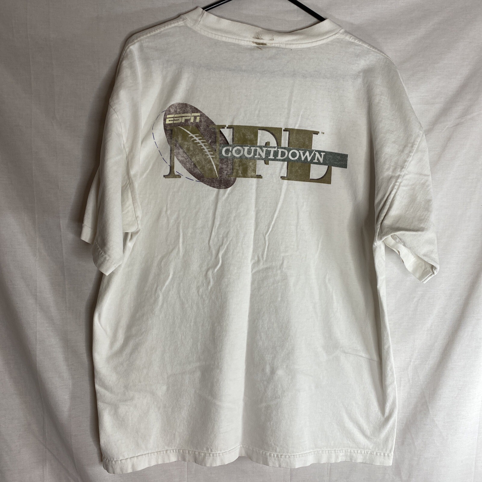 Vintage 90s ESPN Zone NFL Countdown Tshirt White Sz XL Made in USA