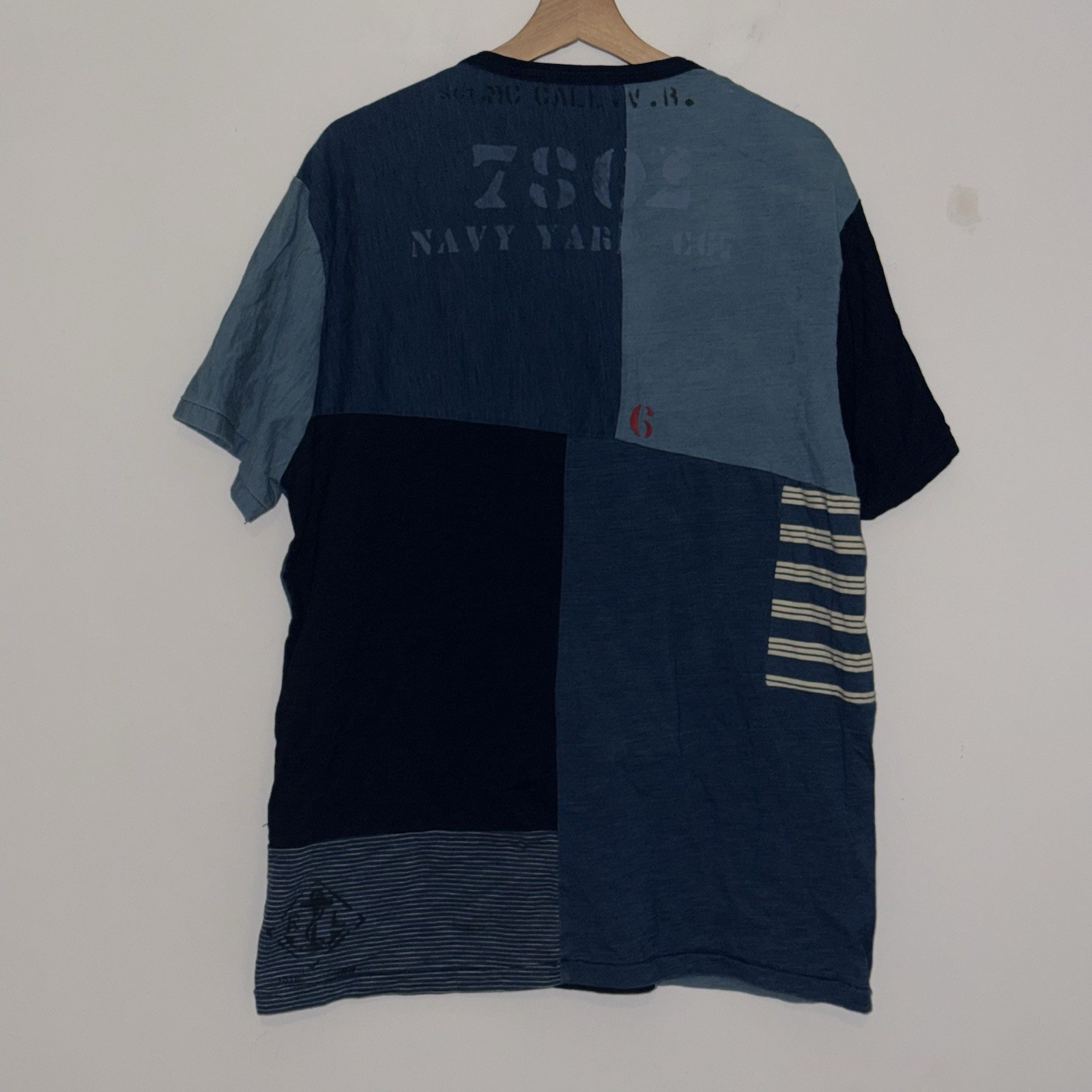 Polo Ralph Lauren Men&rsquo;s T-Shirt Sz XL Naval Base USRL Ugly Patchwork Blue Preppy