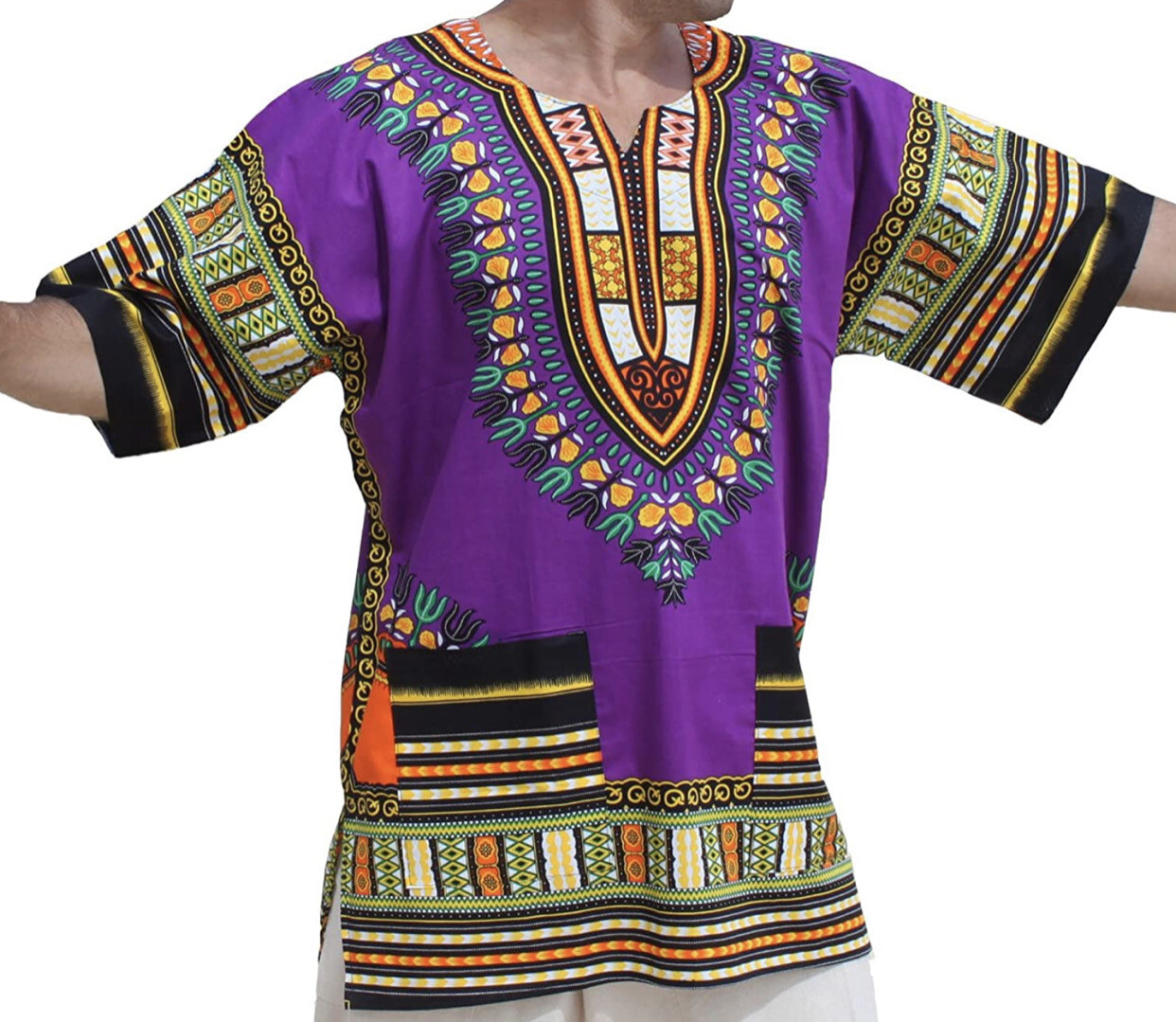 #1 Best Quality Unisex African Bright Dashiki 100%Cotton Shirt Variety Colors.