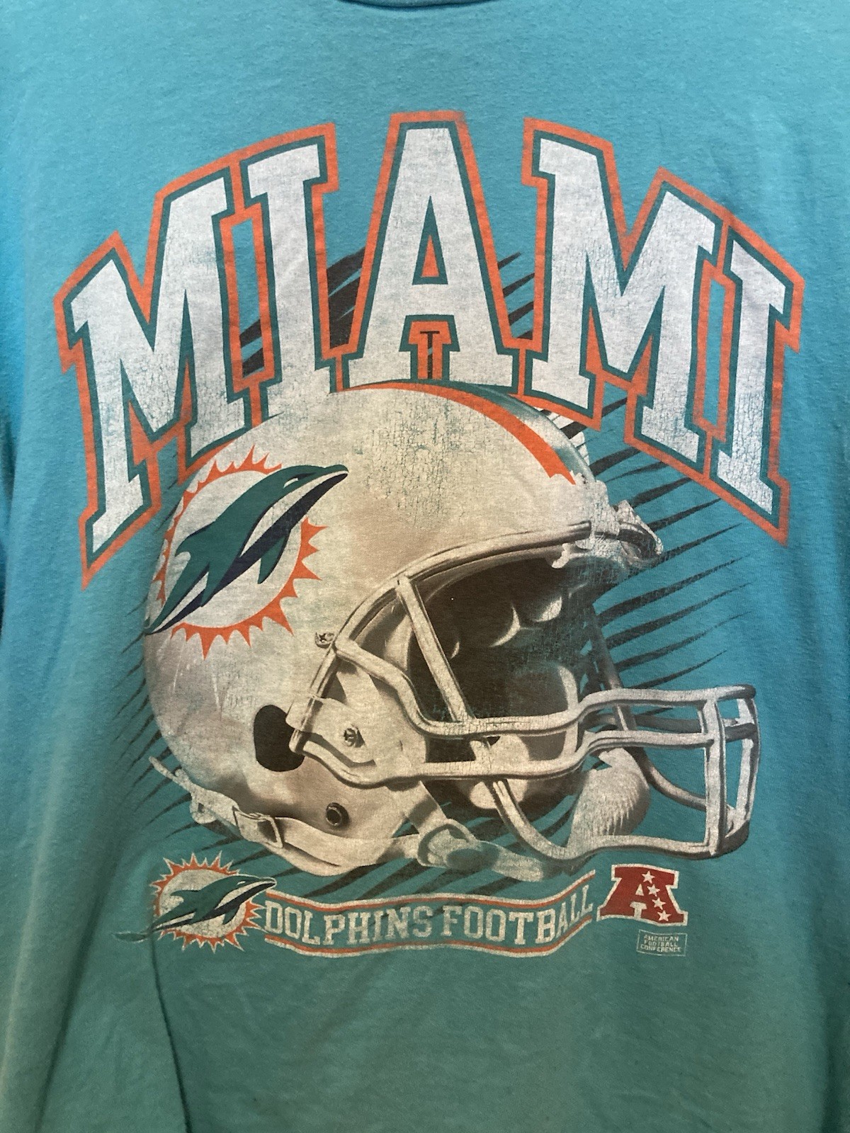 Miami Dolphins T Shirt Mens Medium Aqua NFL Football Helmet Team Apparel