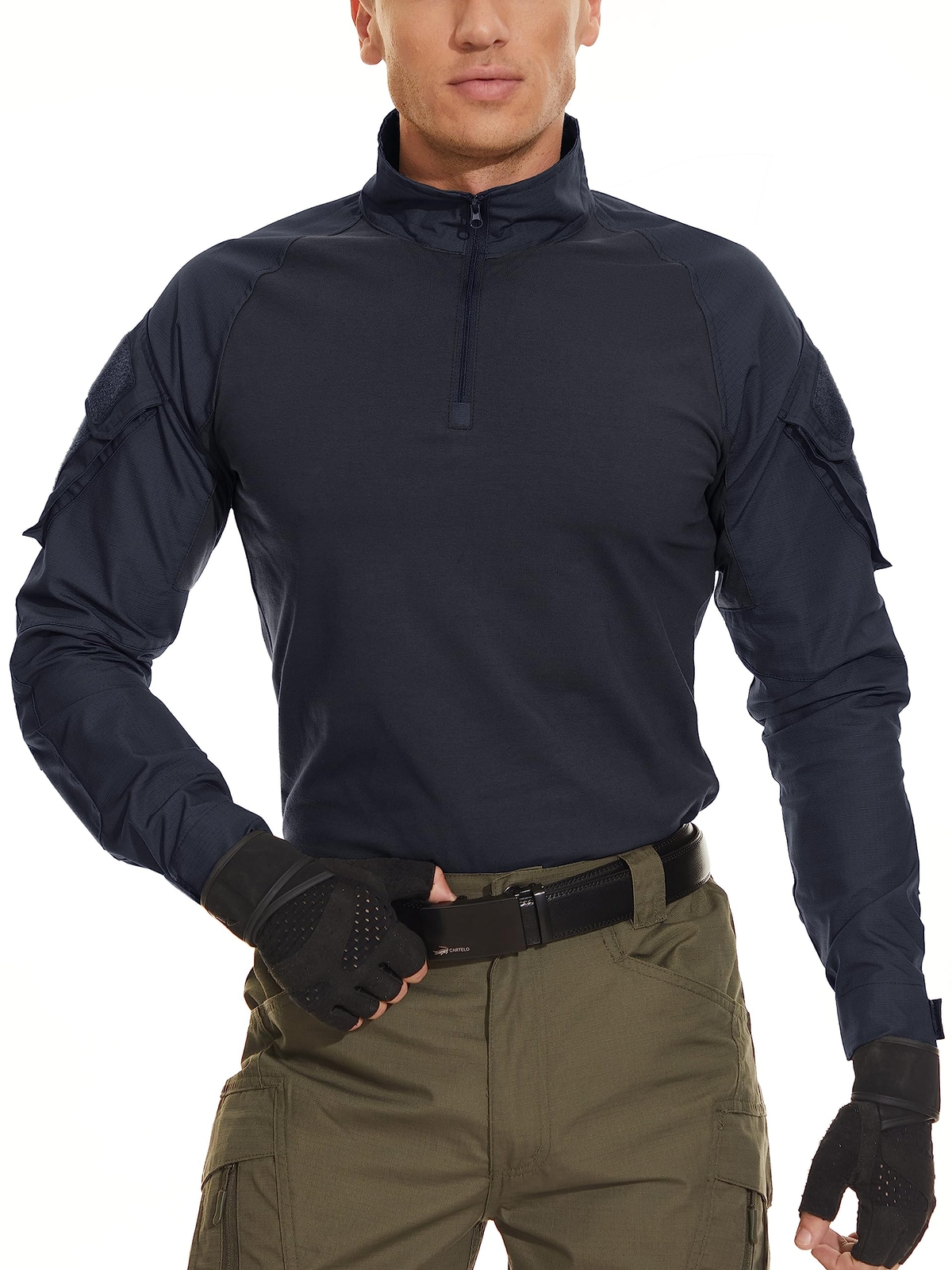 Men&rsquo;s 1/4 Zip Shirts Long Sleeve Ripstop Top Outdoor Work Hiking Training Shirts