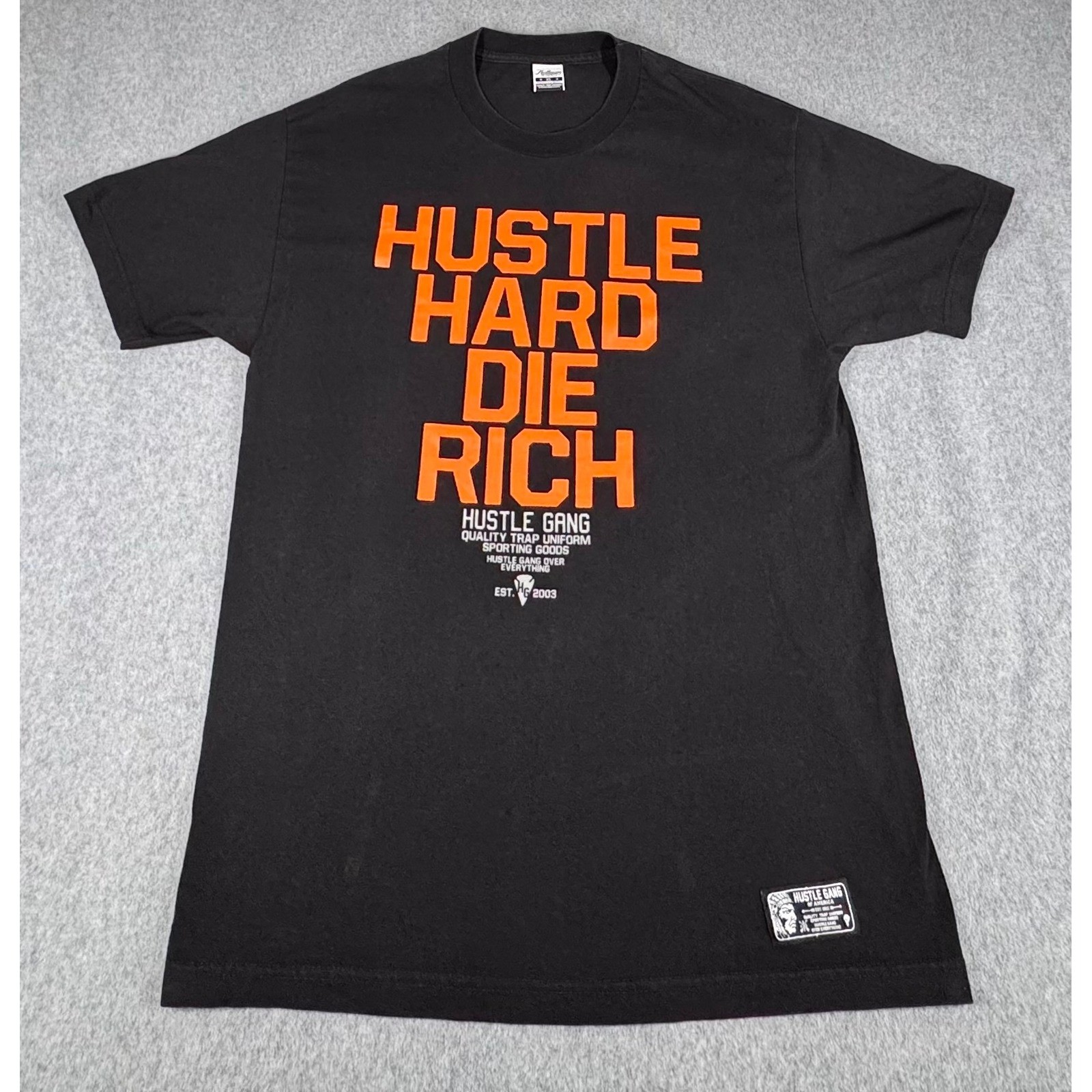VTG Y2K Hustle Gang Men&rsquo;s XL T-Shirt Orange Baggy Die Rich TEE 100% COTTON