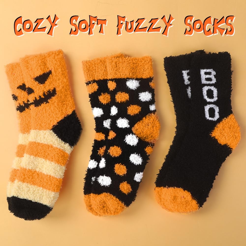 3 Pairs Halloween Fluffy Socks Women Men Cozy Fuzzy Winter Warm Supplies