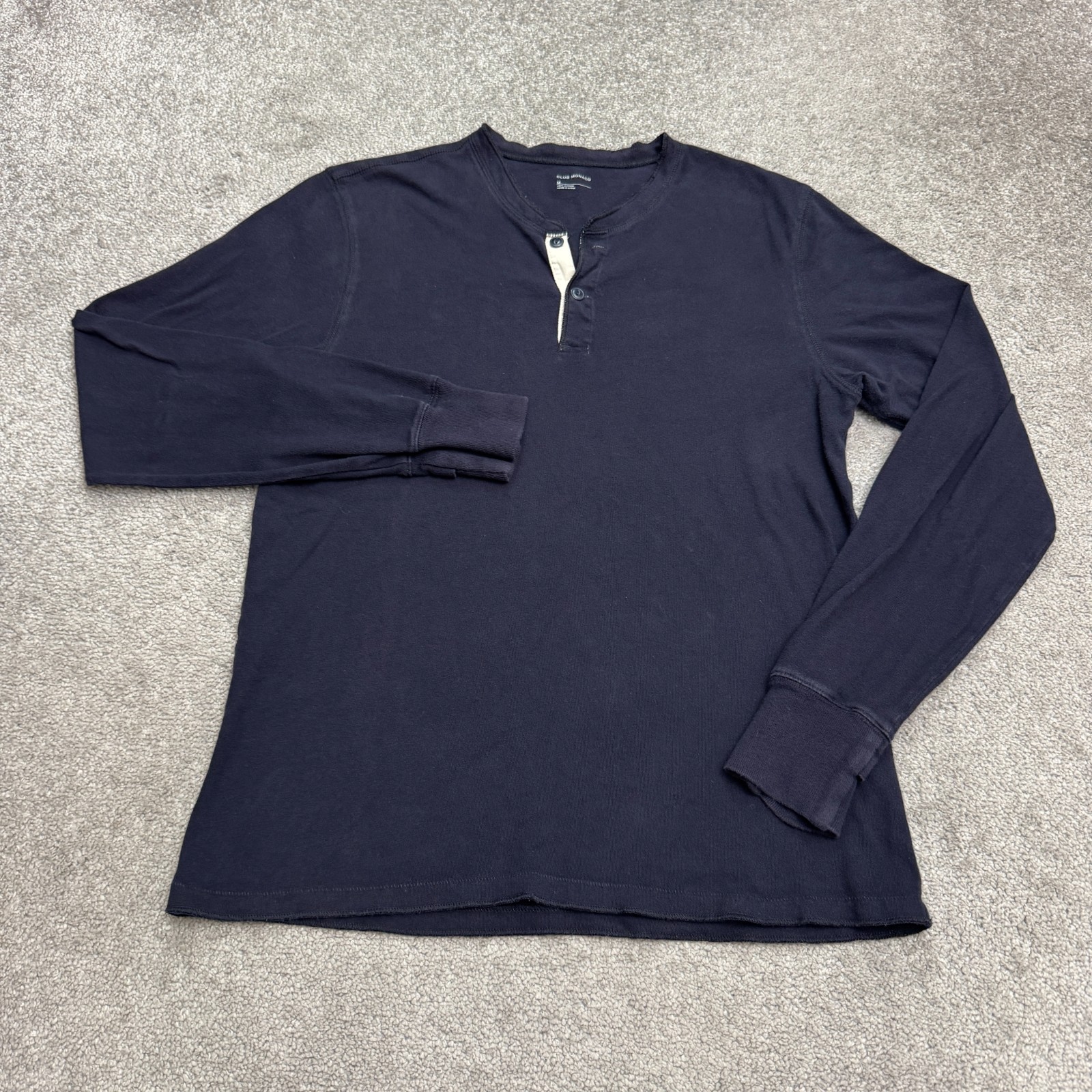 Club Monaco Henley Long Sleeve T-Shirt Mens Medium Navy Blue 100% Cotton Tee
