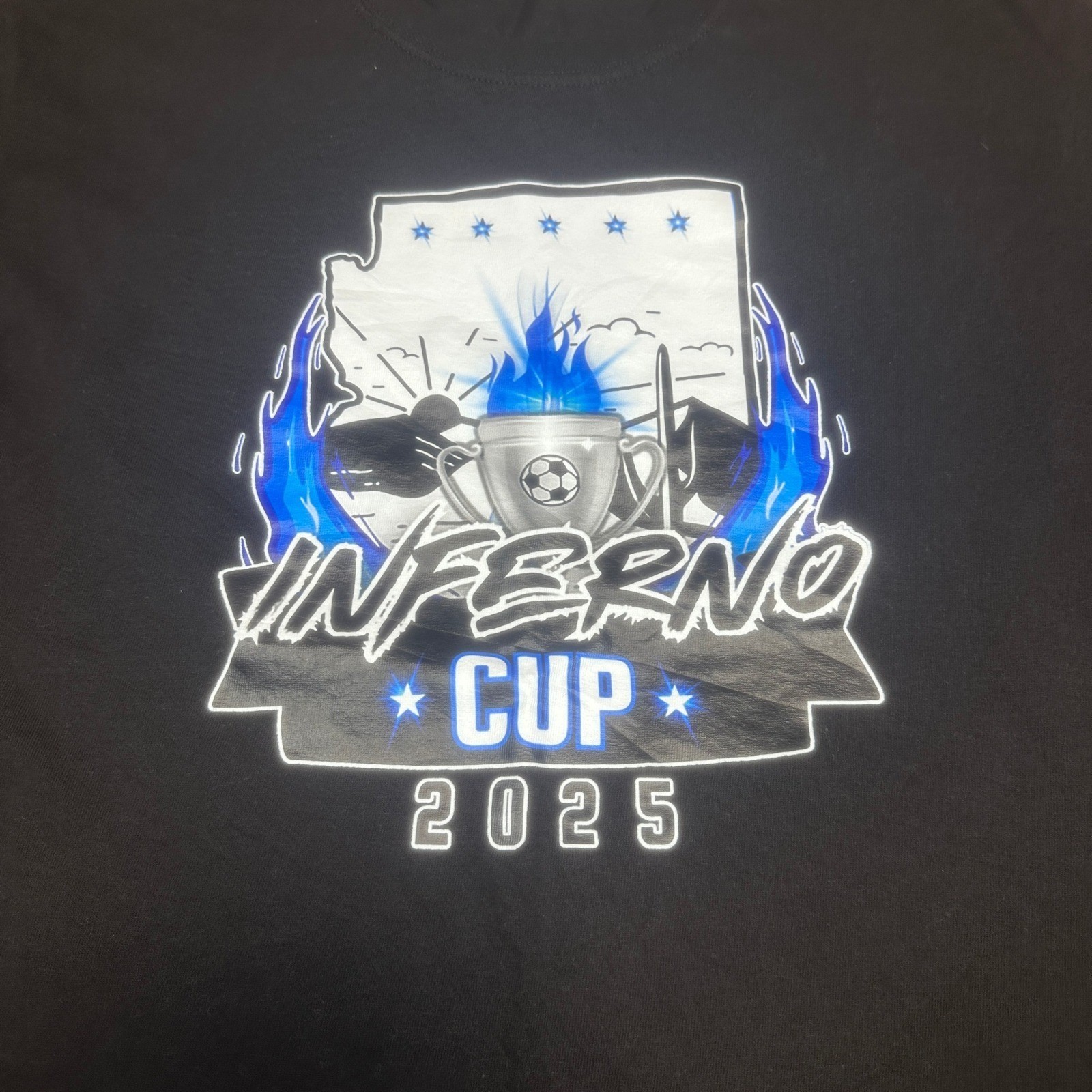 Unisex Inferno Cup 2025 Soccer Volunteer T-Shirt Medium Black Arizona Graphic