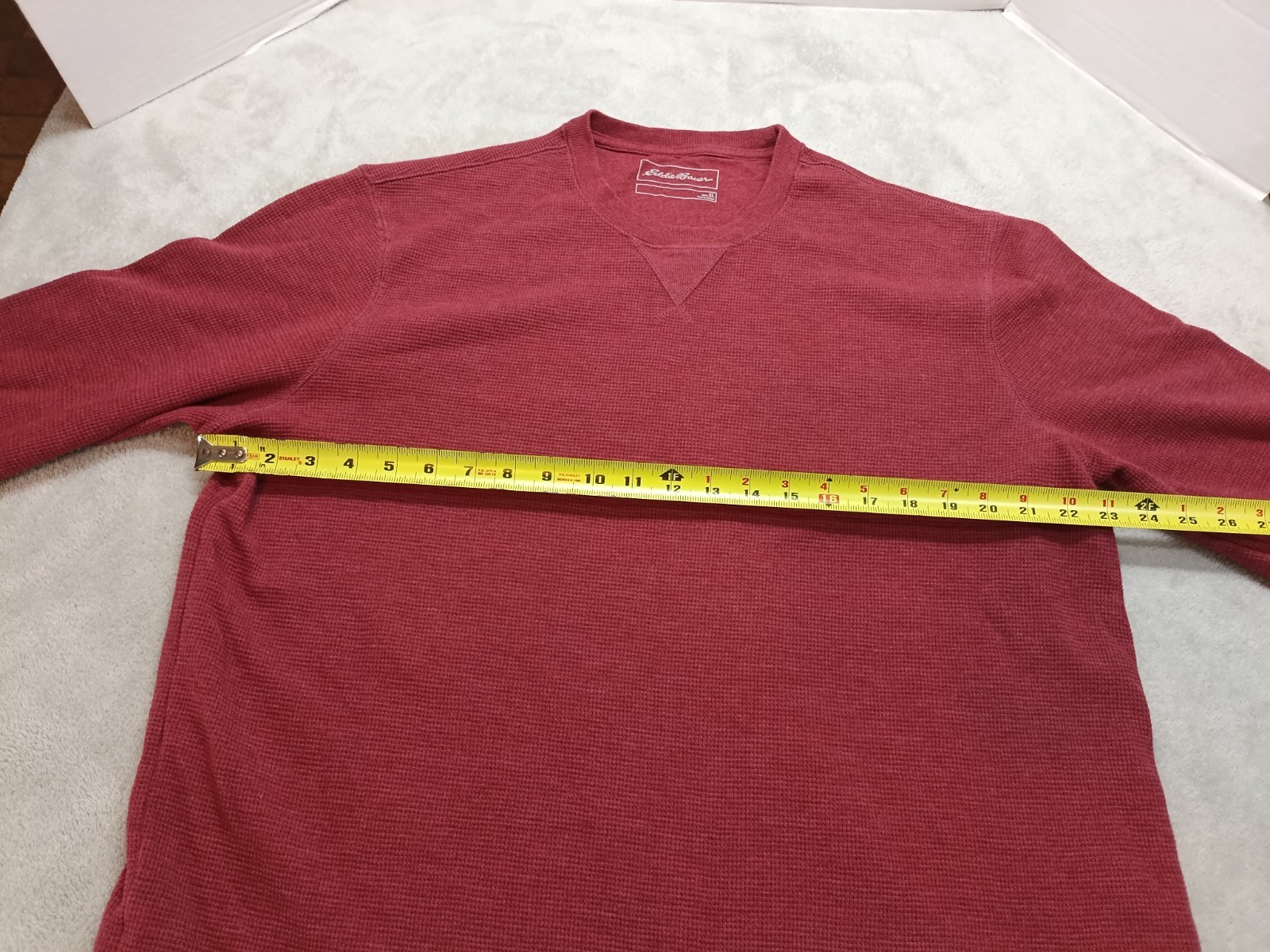 Eddie Bauer Mens Waffle Knit Thermal Shirt Long Sleeve Brick Red Cotton XLarge.