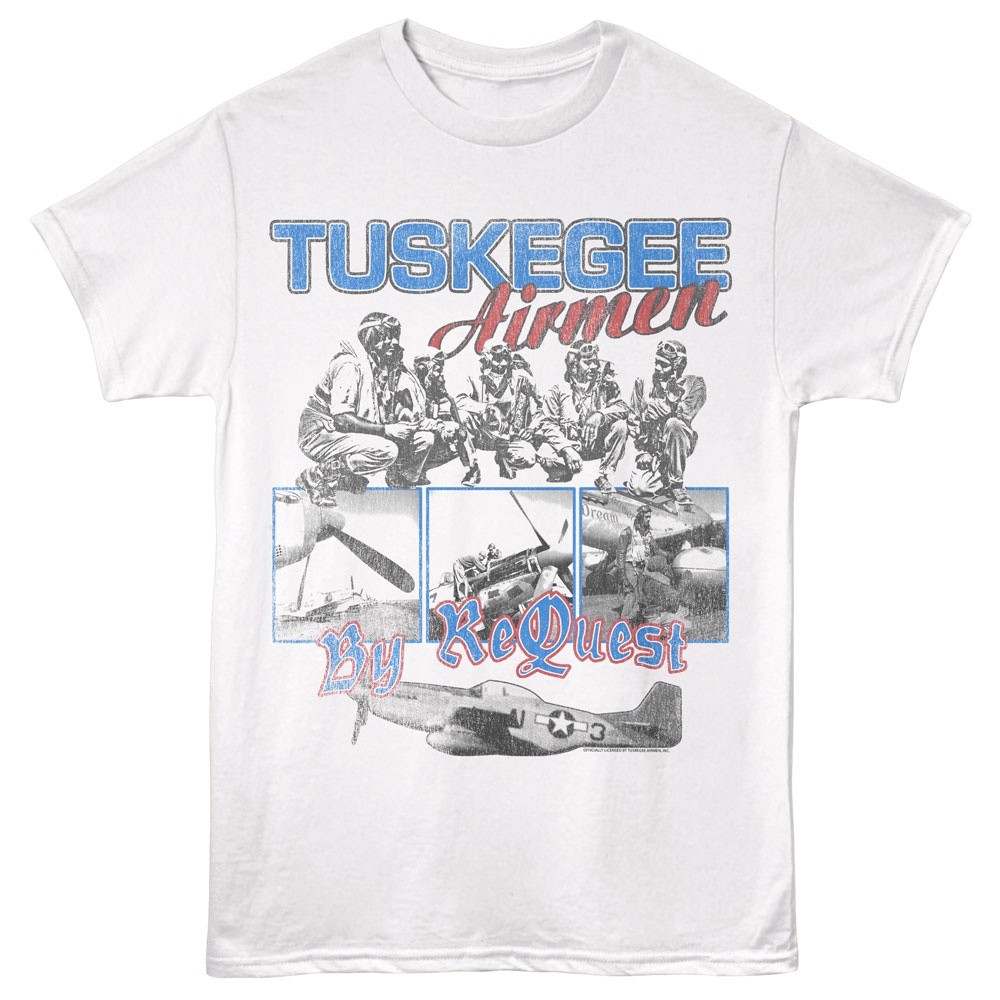 TUSKEGEE AIRMEN Mens T Shirt 1941 BY REQUEST BOMBERS Official White Cotton