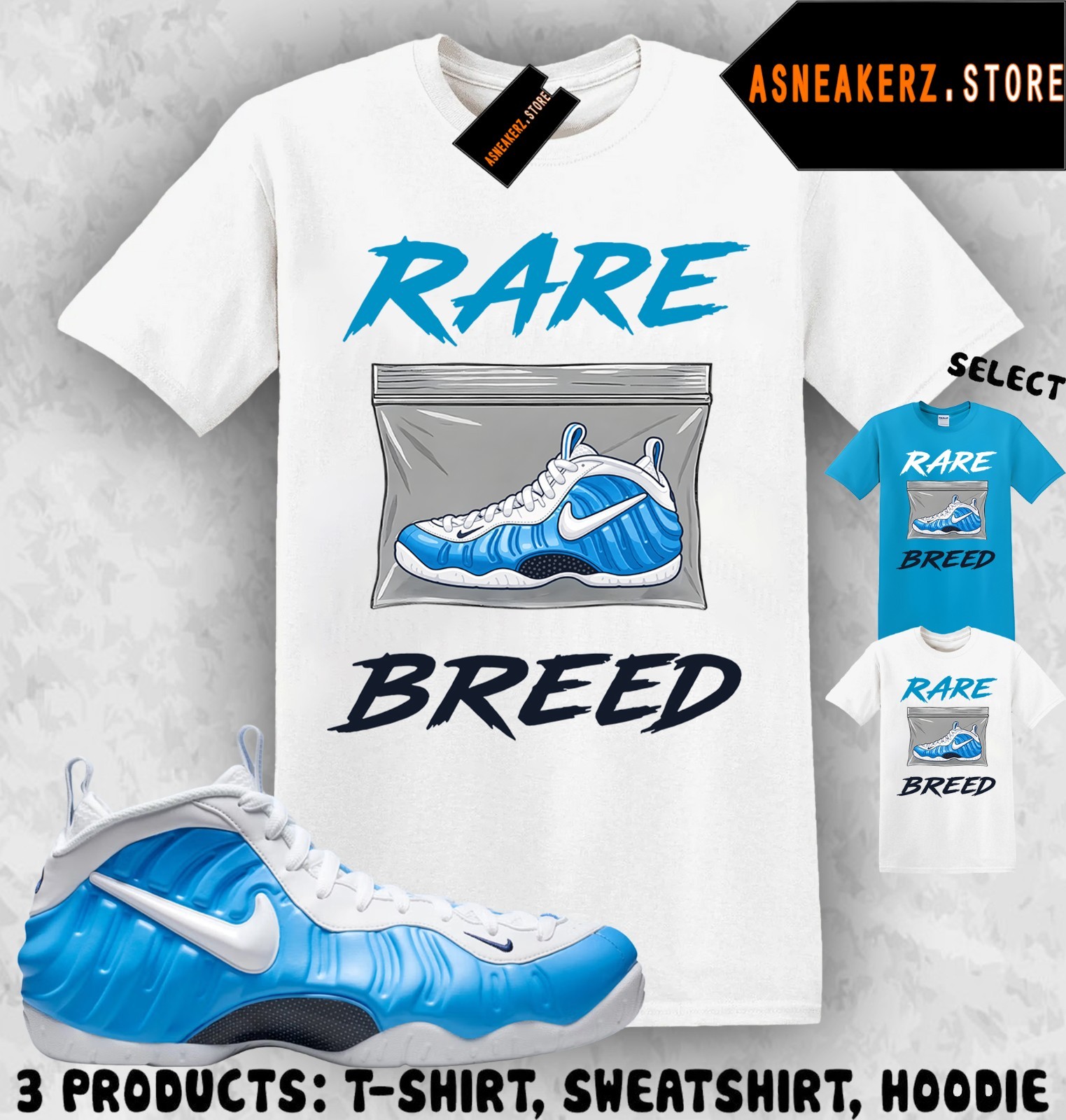 Shirt Match Foamposite Pro University Blue Sneaker Matching Rare Breed T-Shirt