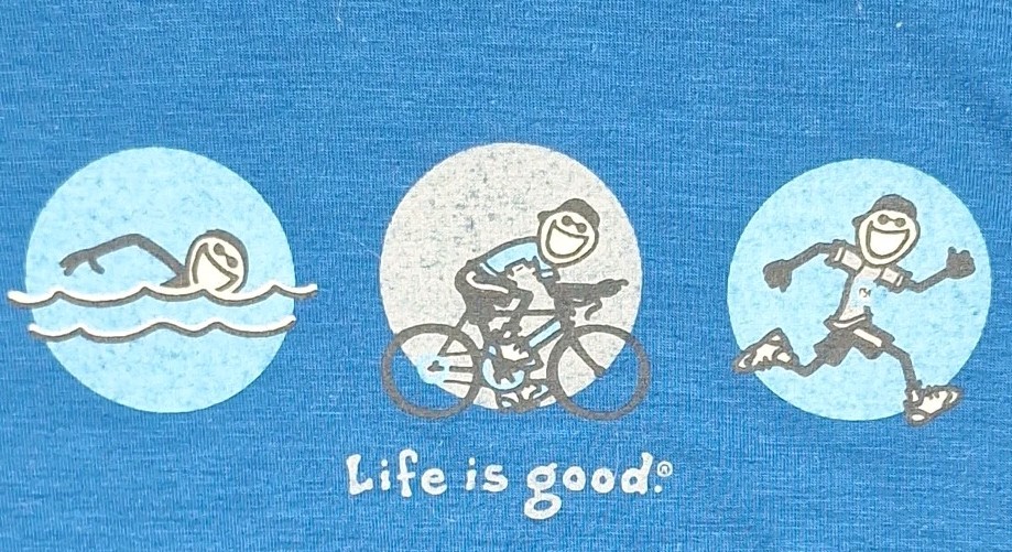 Life Is Good Good Move Mens XL Semi Fitted Blue T Shirt Triathlon Triathlete