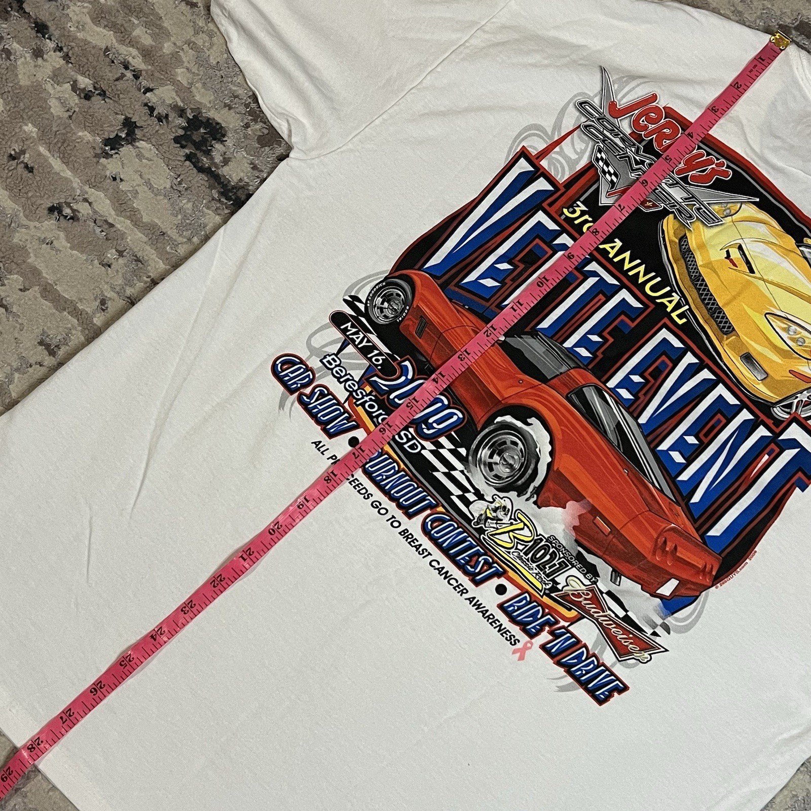 Hanes Chevy Corvette Vette Classic T-Shirt Race Cars Graphic Tee Mens Size L
