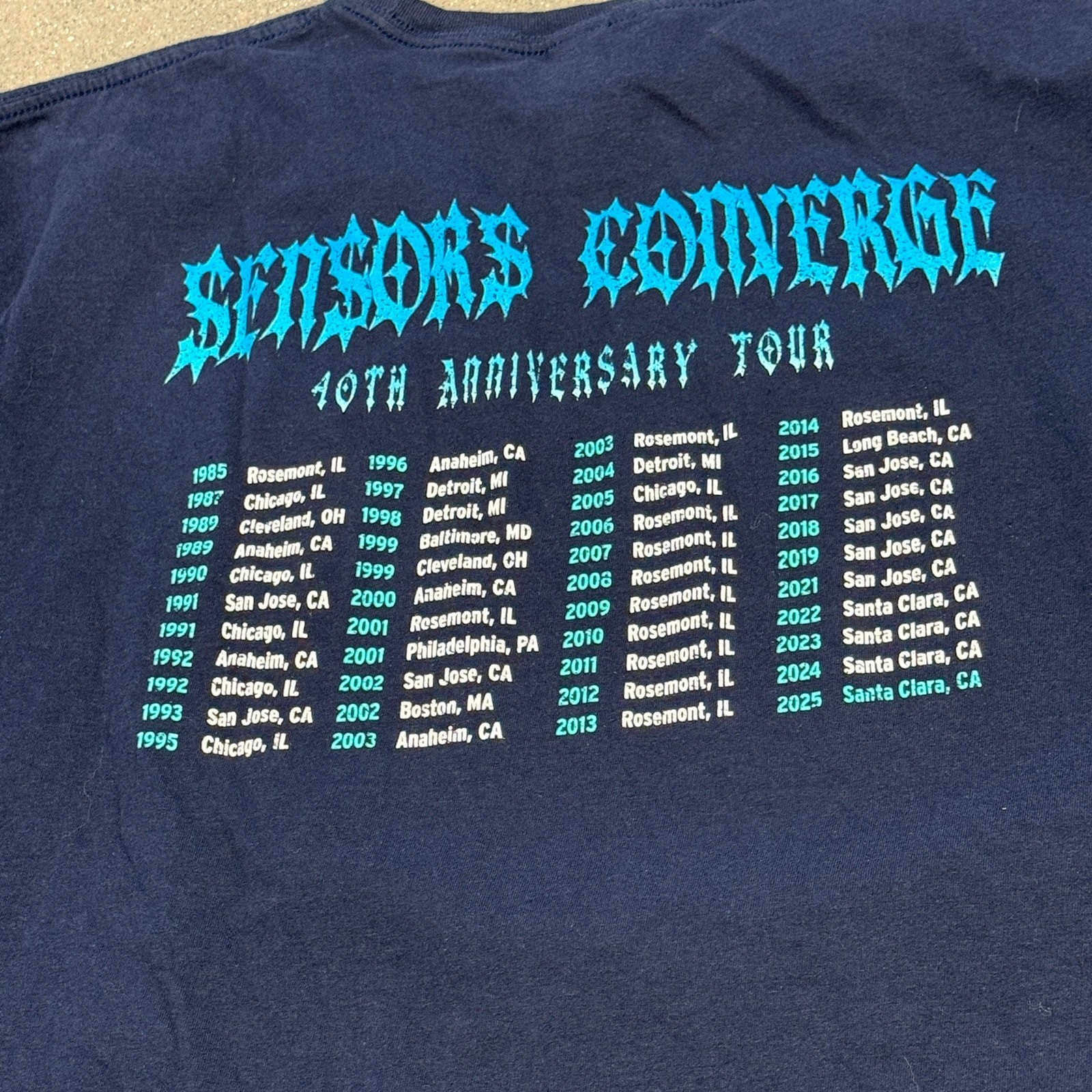 Sensors Expo Converge 40th Year Tour Shirt 1985–2025 Santa Clara L Navy