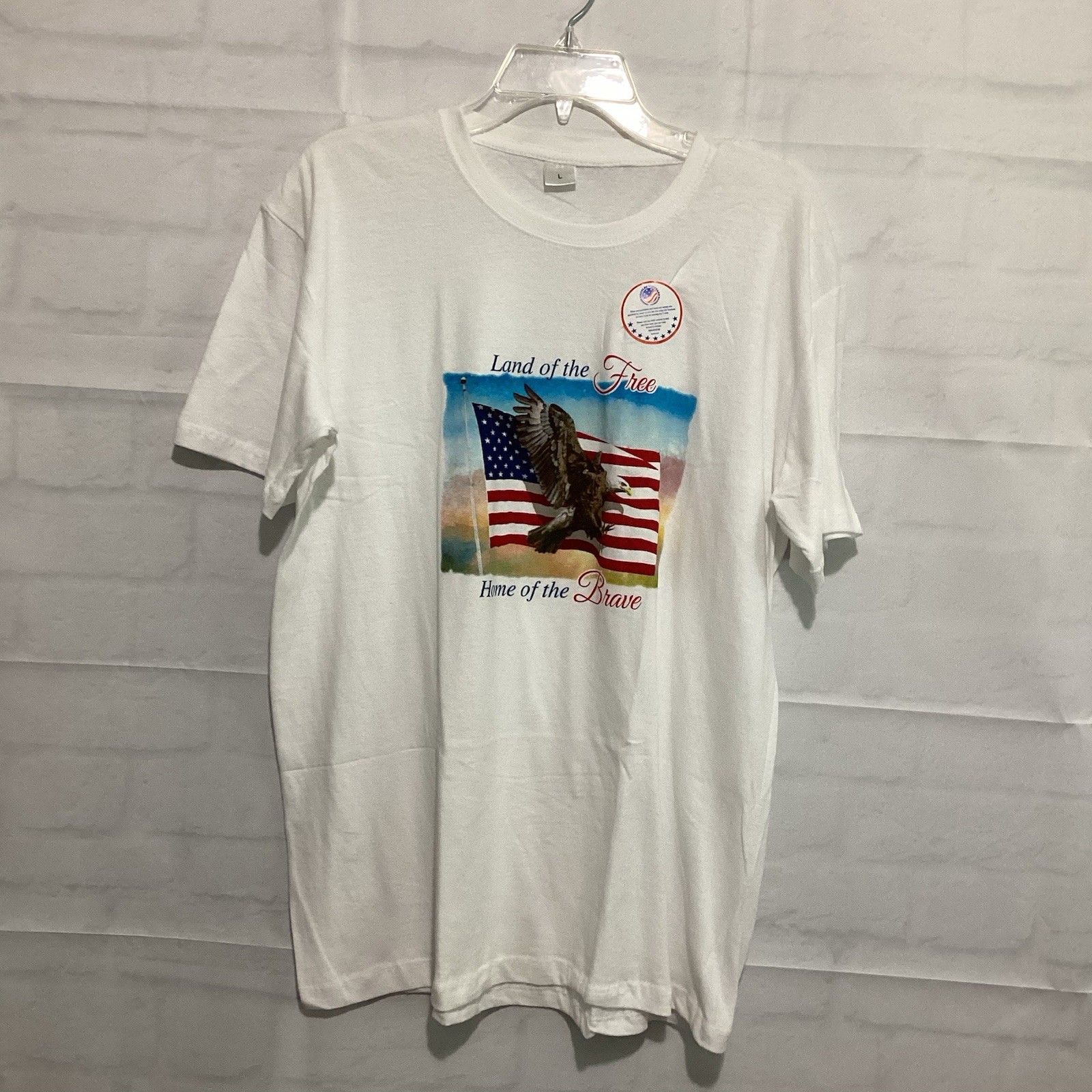 Men’s White Size L Land Of The Free Home Of The Brave T-Shirt America Freedom