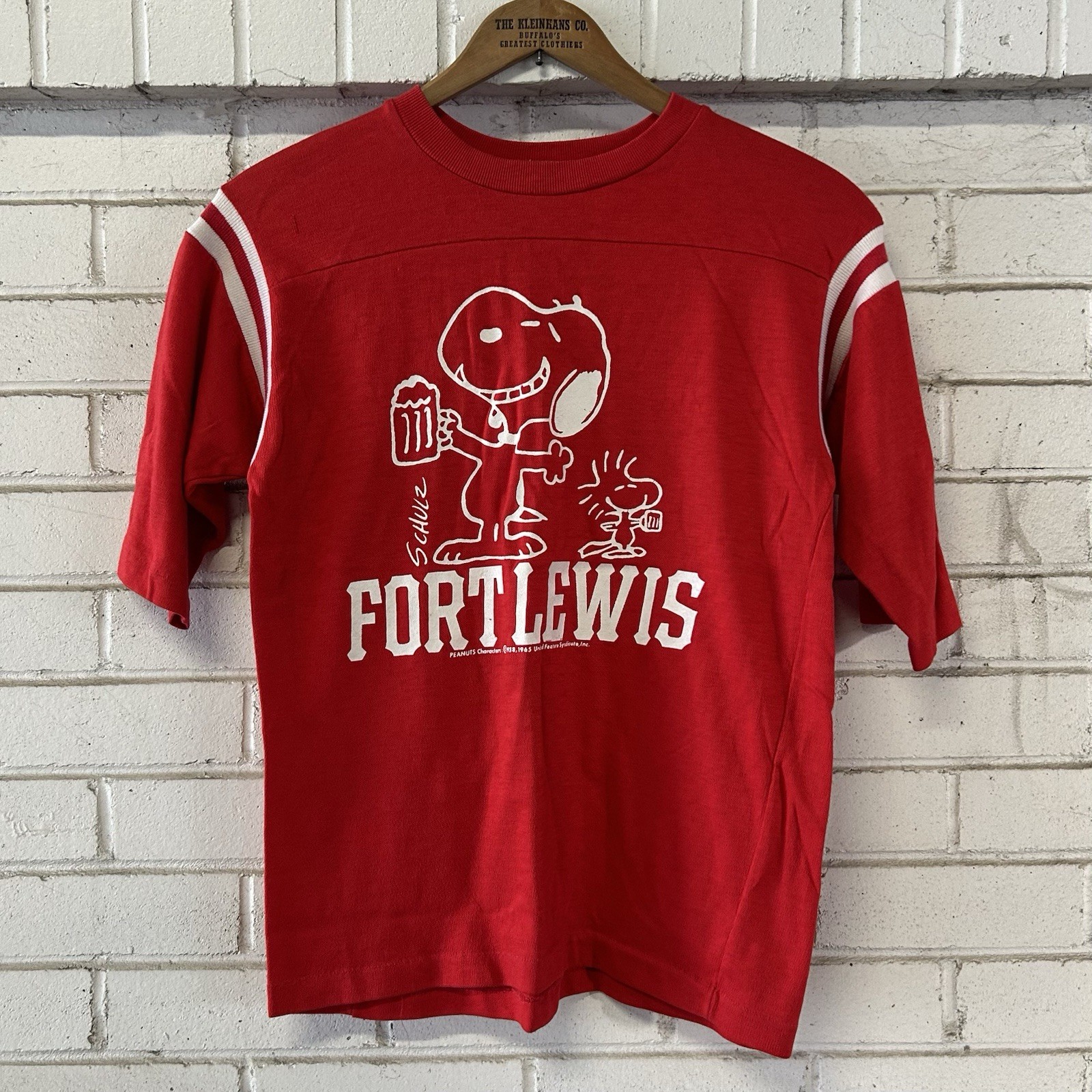 Vintage 80s Peanuts Fort Lewis Red Shirt Collegiate Artex Tag Football Style