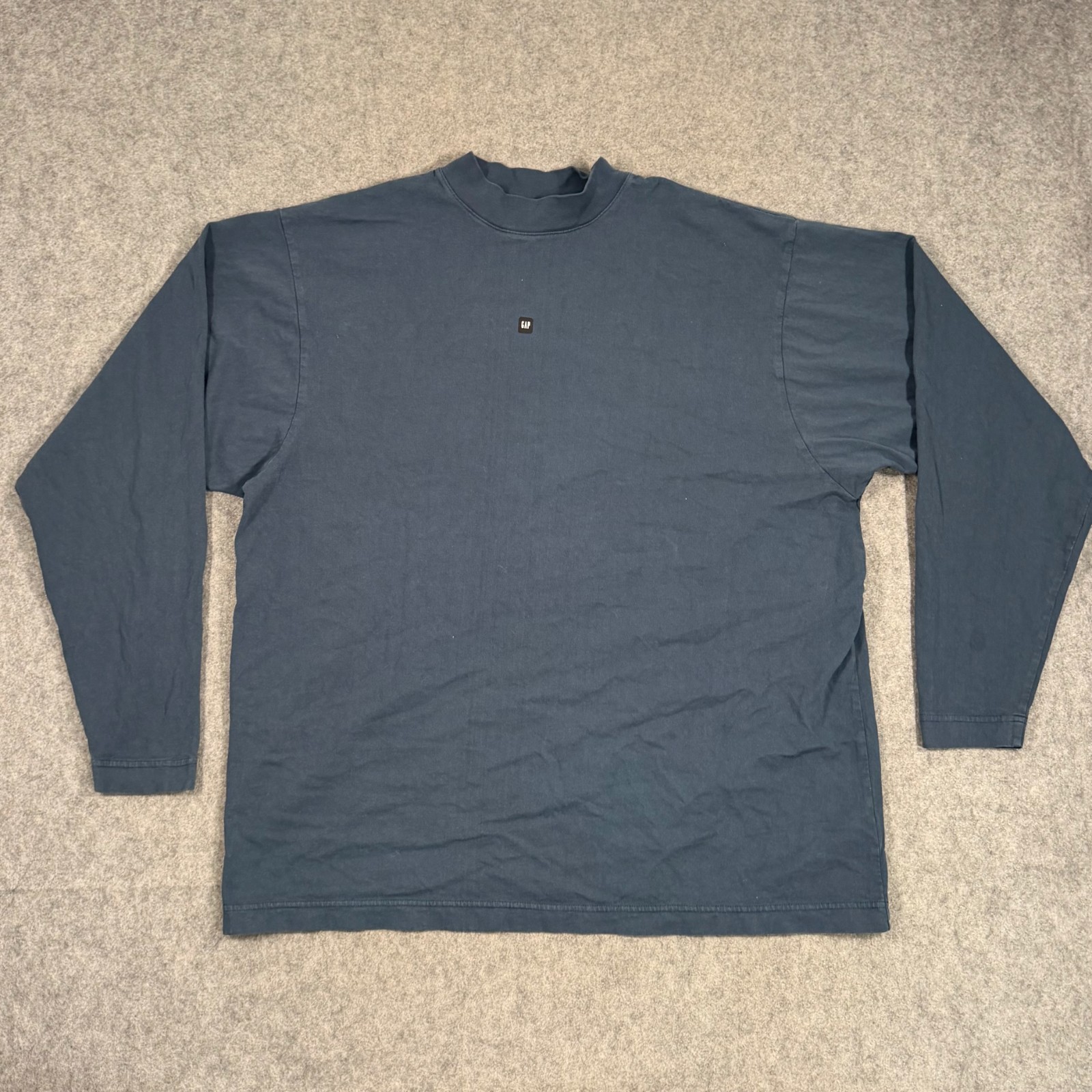 Yeezy Gap Blue Balenciaga Logo High Neck Long Sleeve Tee Men&rsquo;s Size Small