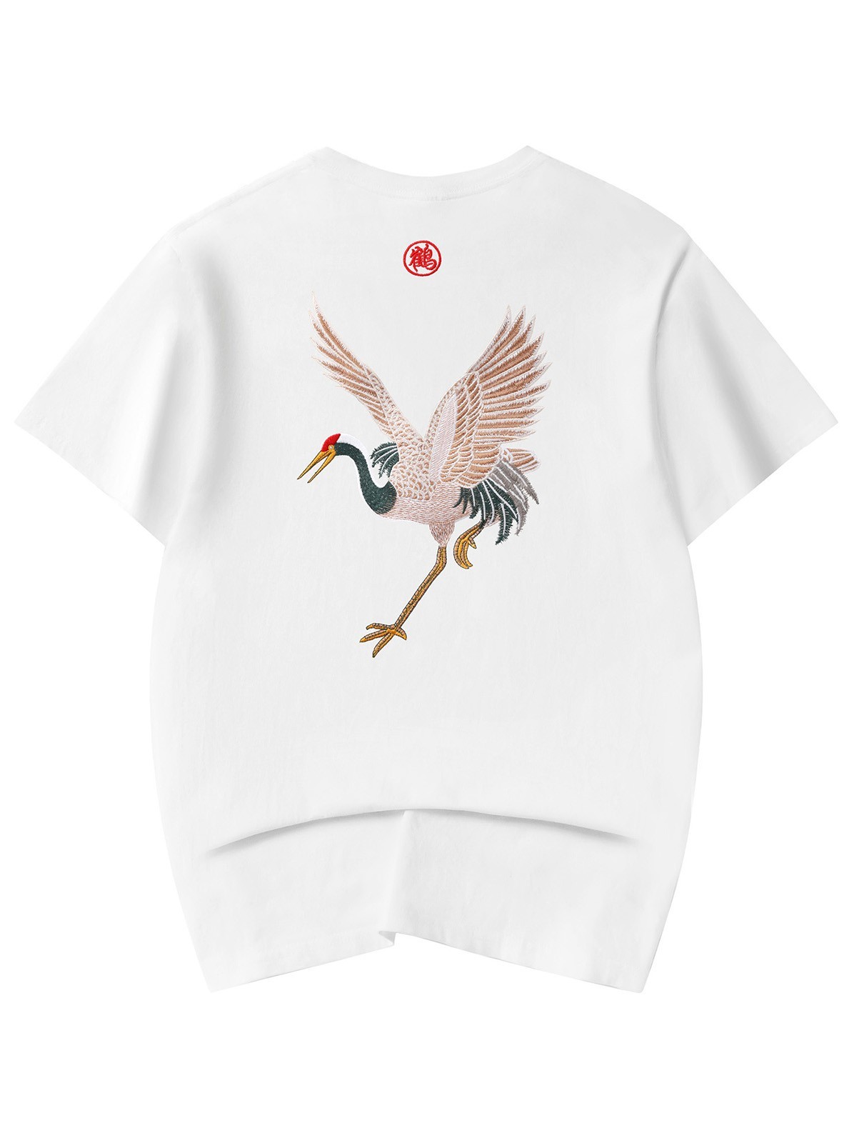 Niepce Japanese Streetwear Embroidery T-shirt Flying Cranes Graphic Tee for Men