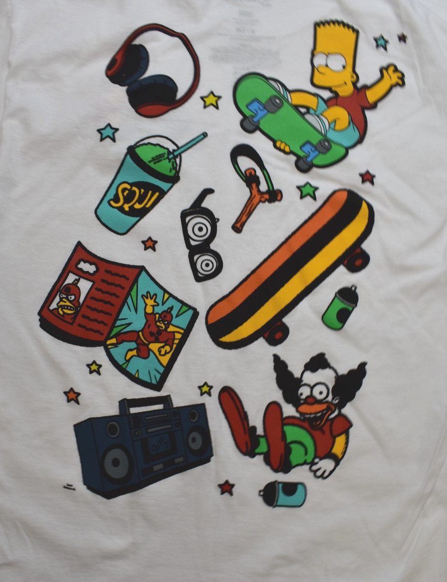 The Simpsons Mens Bart Simpson & Krusty The Clown Icons White Shirt NWT S-3XL