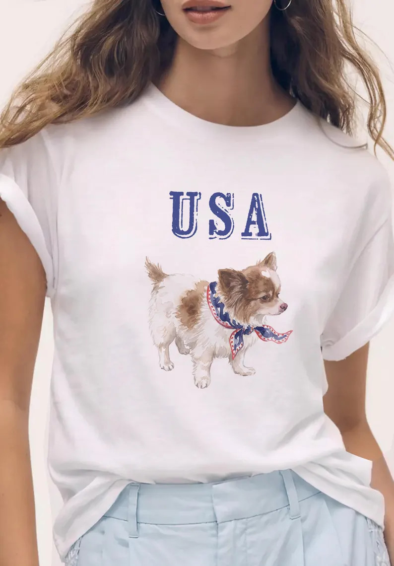 USA Patriotic Chihuahua Dog Graphic Comfort Tee
