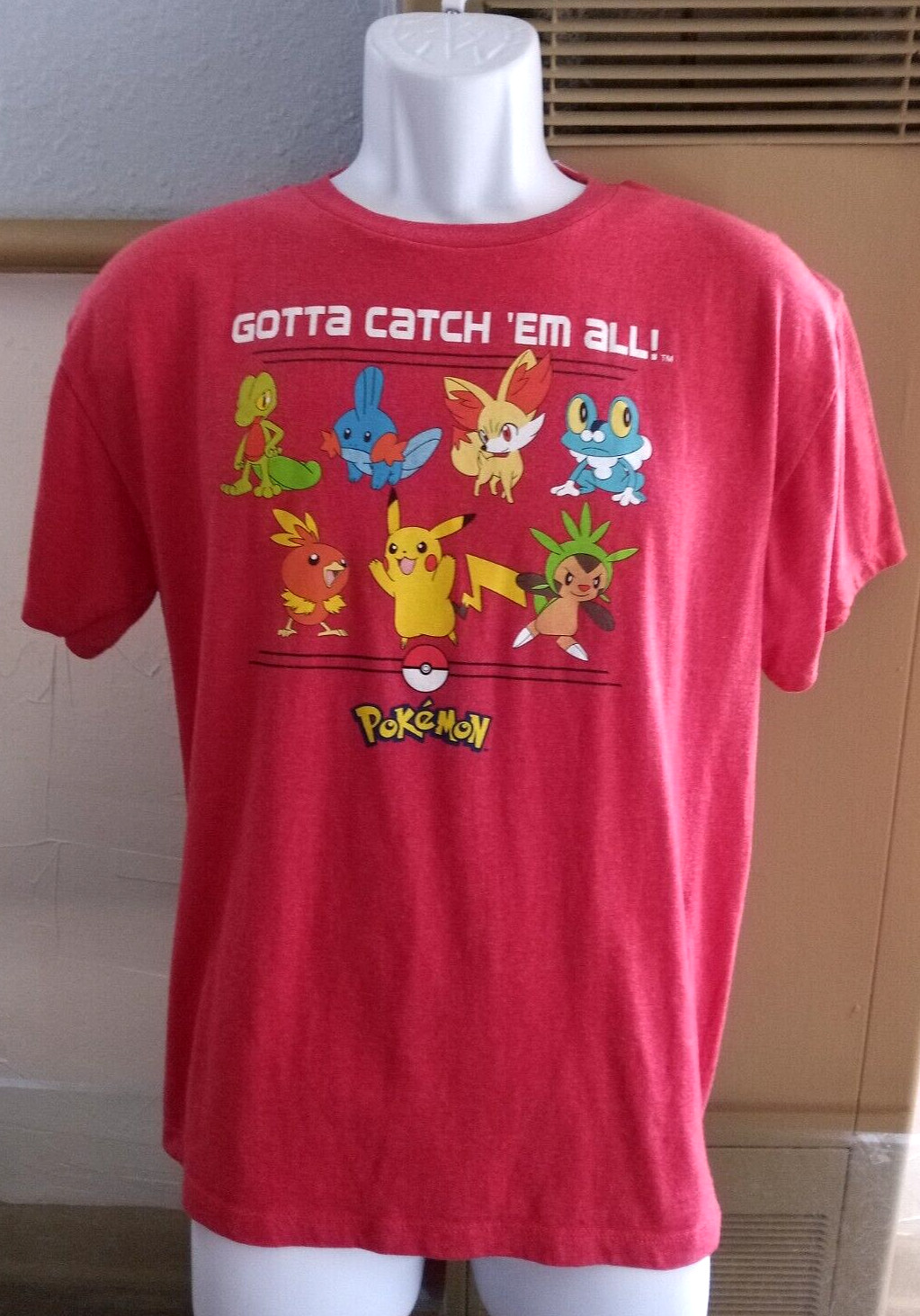 Pokemon T- Shirt XL Mens Womens Gotta Catch Em All ! Pikachu Red Short Sleeve