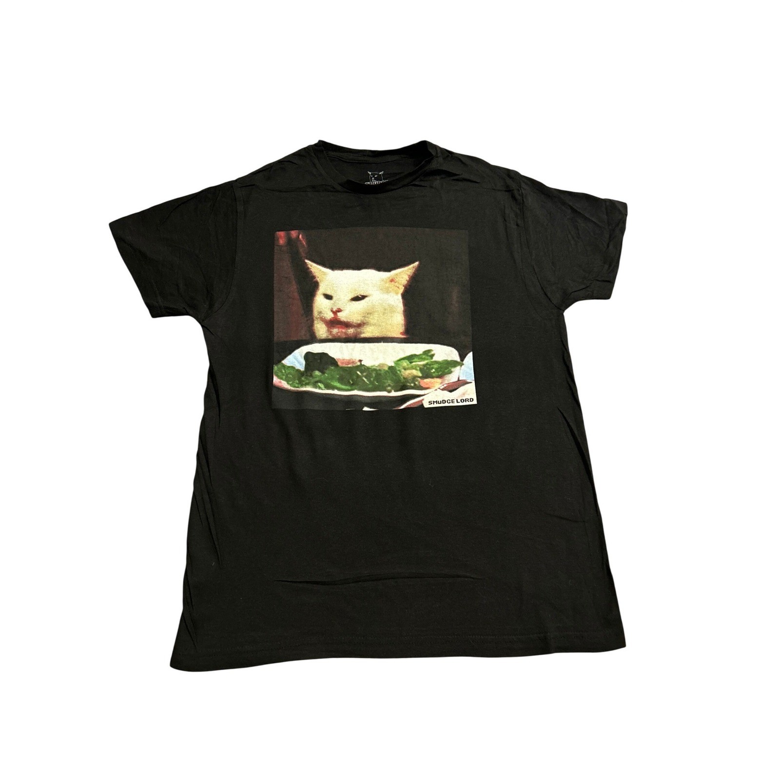 Smudge Lord Graphic T-Shirt Mens Medium Black Excellent Meme Cat Salad Shirt