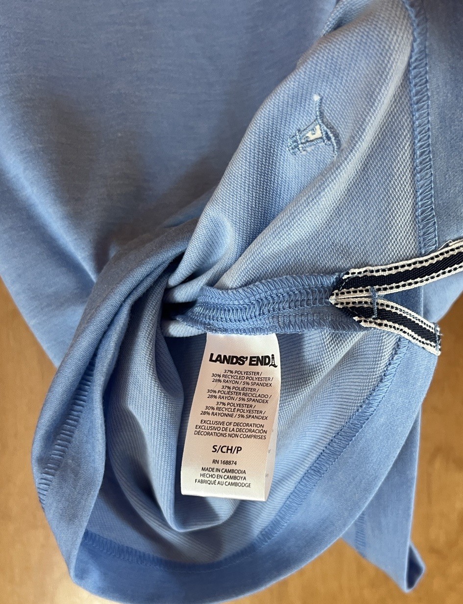 Lands&rsquo; End Blue Stretch Recycled Classic Fit Crew Neck Short Sleeve Tee Size S