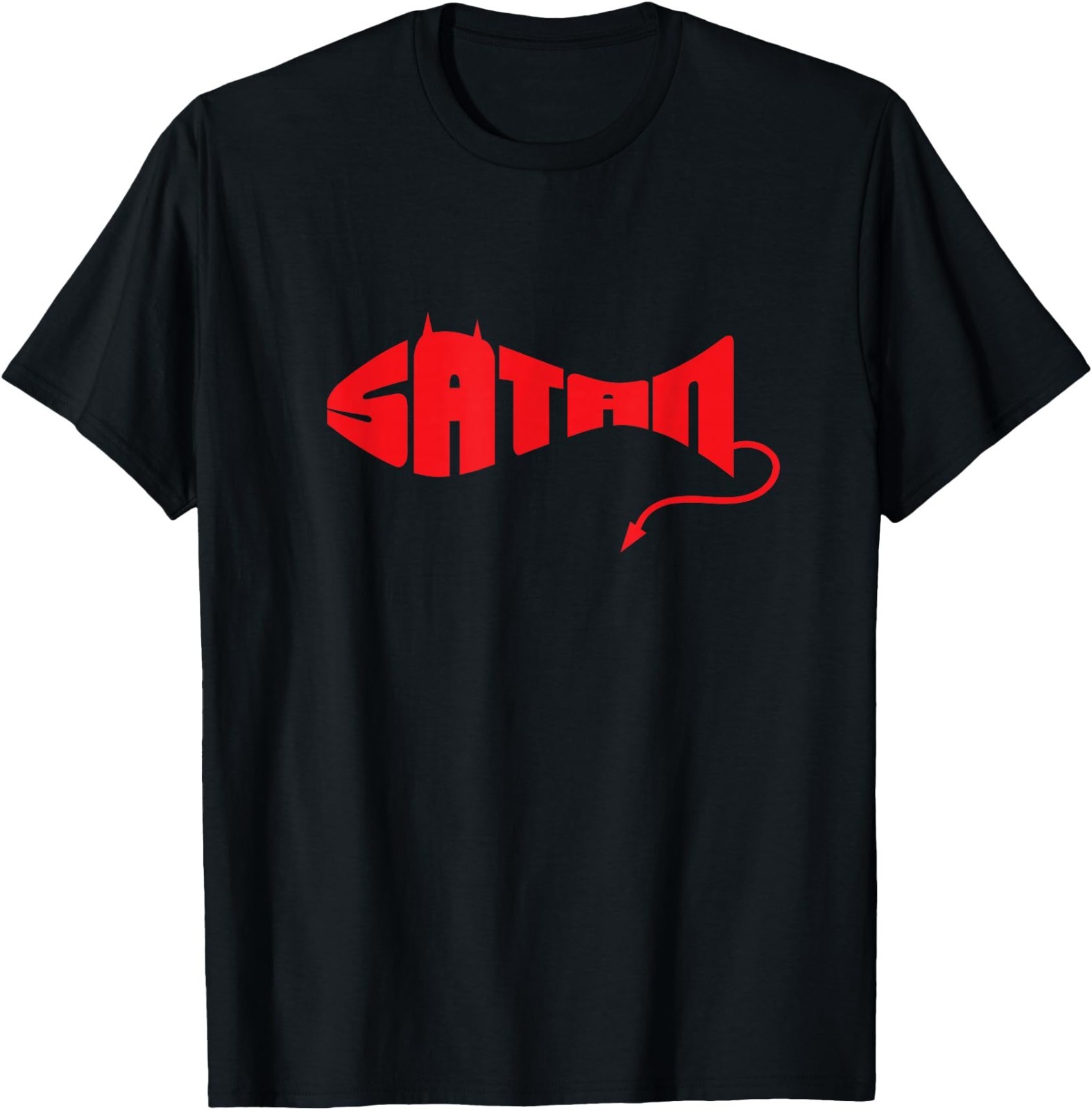 Satan Fish With Horns & Devil Tail Hail Satan 666 T-Shirt