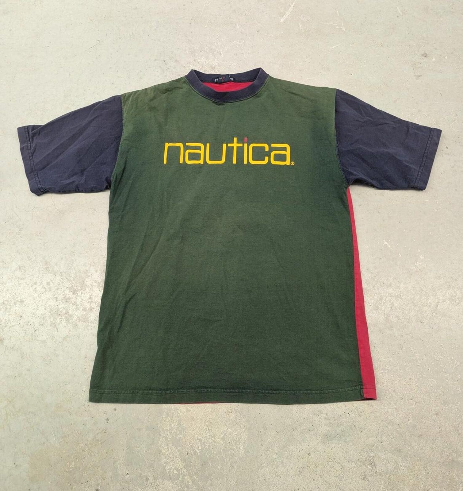 Vintage 90s Nautica Tri-Color Logo T-Shirt Made in Canada