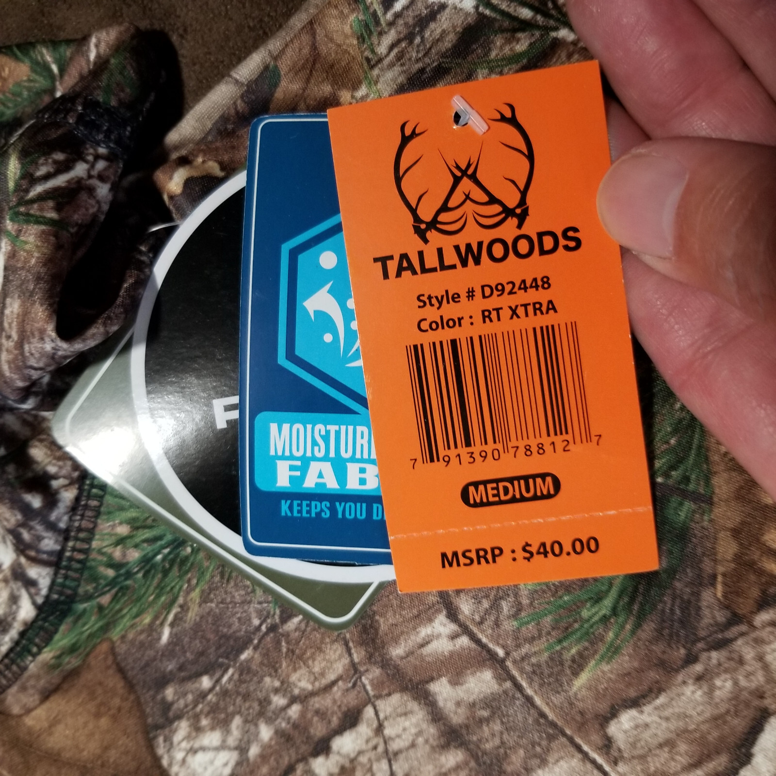NWT TALLWOODS ELEMENT WEAR SHIRT REALTREE XTRA BLACK OVER CAMO CREW NECK MEDIUM