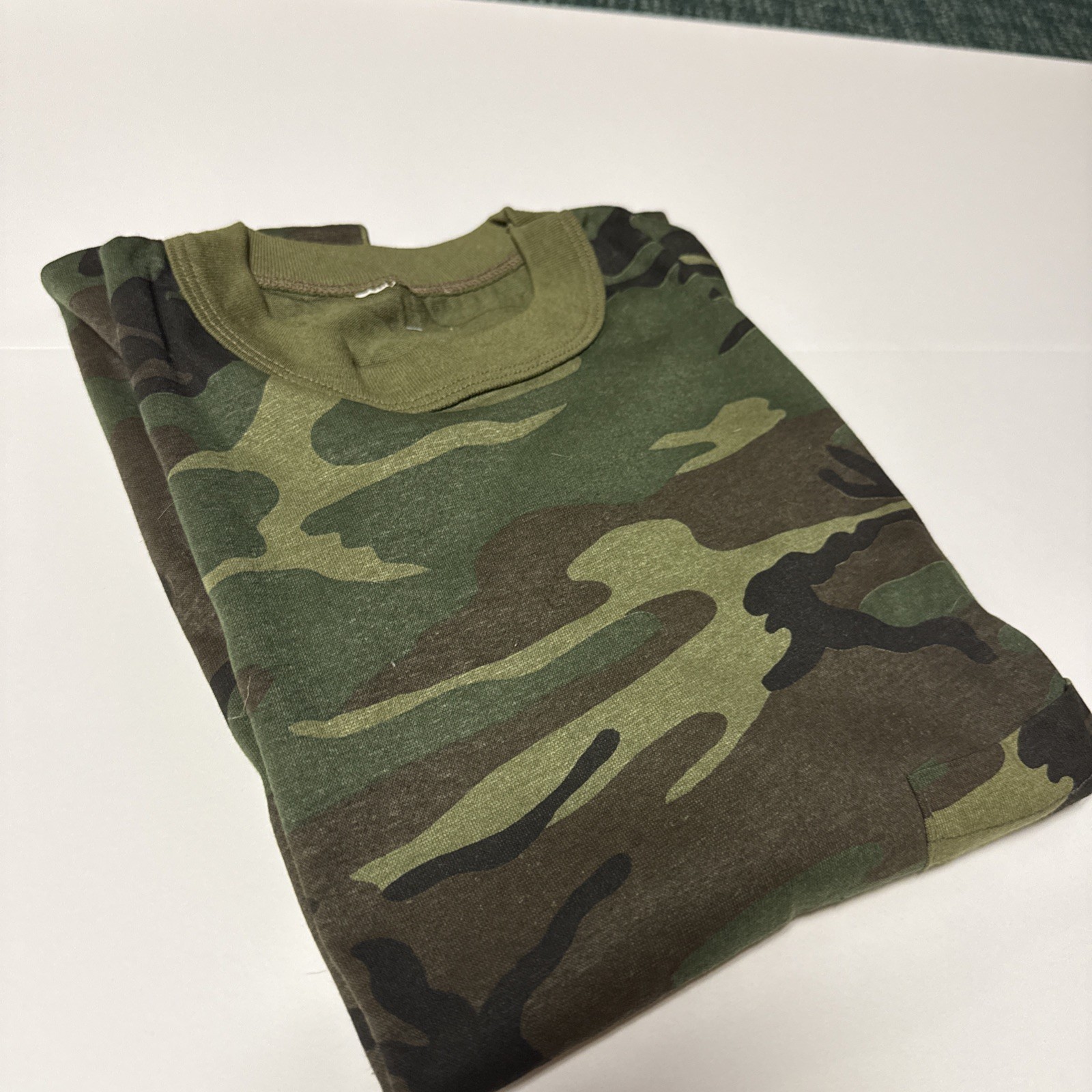 Vintage NOS 80s Rare Woodland Camo Single Stitch Ringer Pocket T Shirt USA
