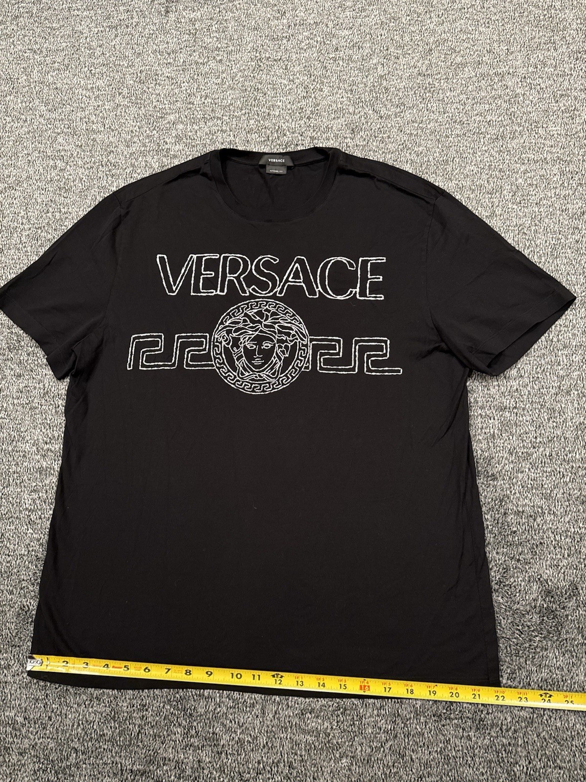 Versace Embroidered T Shirt Mitchel Black Crew Neck Short Sleeve Mens Size Large