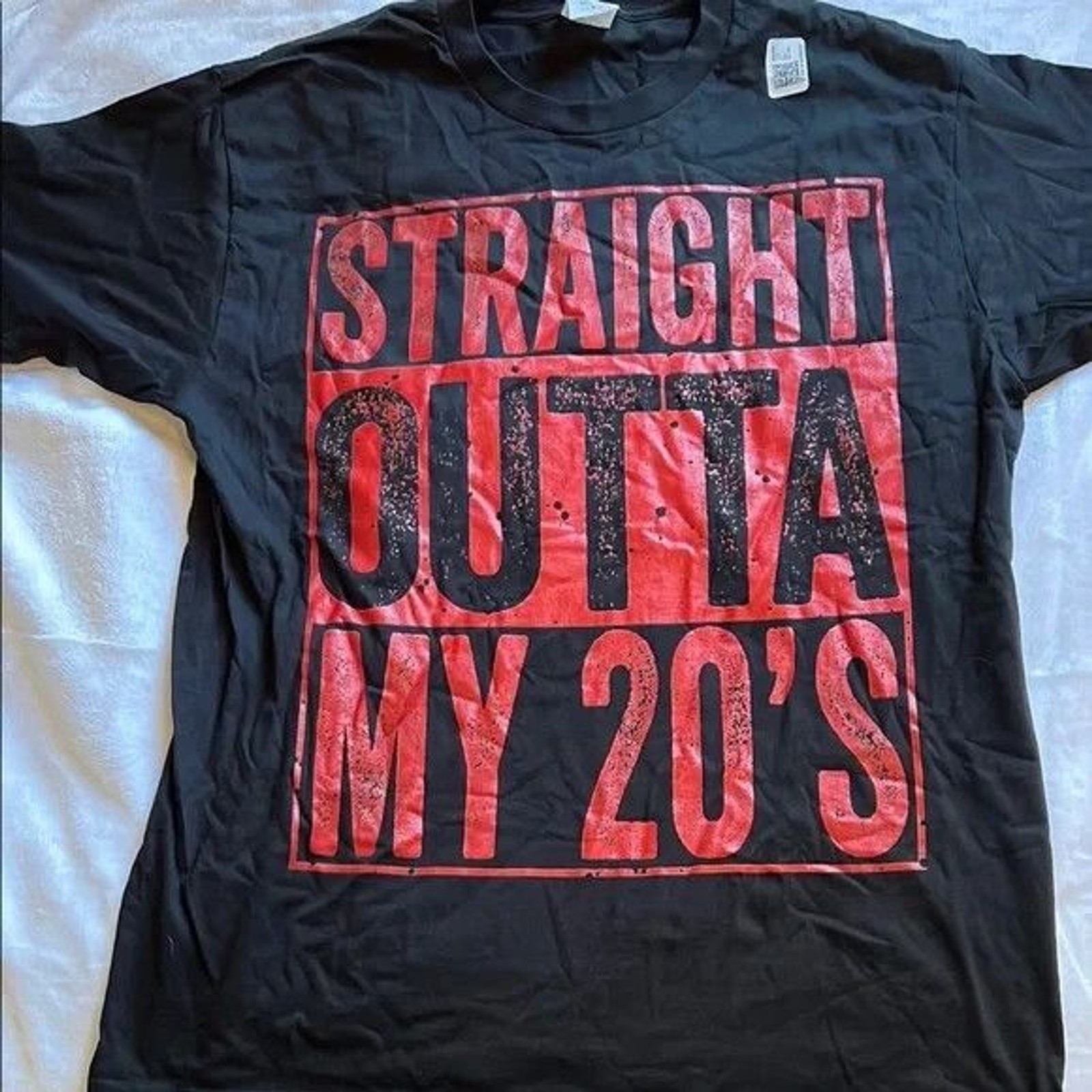 « Straight Outta My 20&rsquo;s » Black And Red Short Sleeve Tee Graphic Tee Size L New
