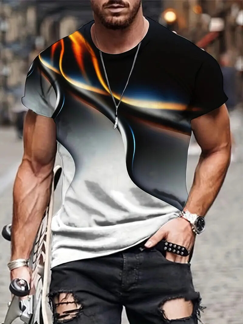 T Shirt Novelty Flame Light Abstract Casual Short Sleeve Fashion Men&rsquo;s Silky Tee