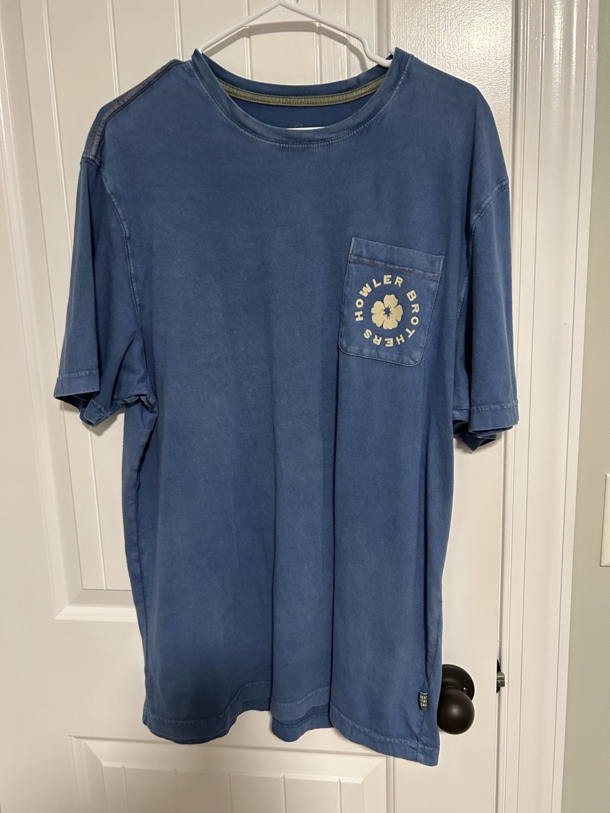 Howler Brothers Men&rsquo;s Blue T-Shirt Handsaw And Flower Design, Blue With Pocket