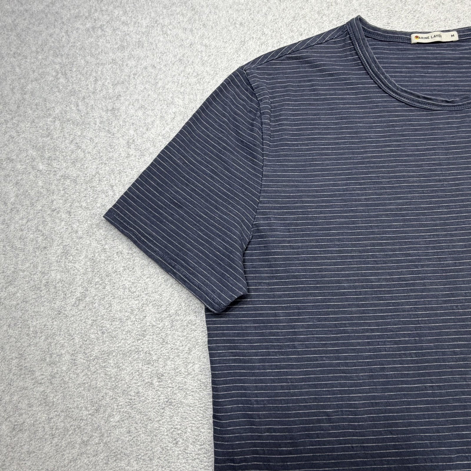 Marine Layer Signature Crew Tee Shirt Mens Medium Blue Striped Made USA Casual