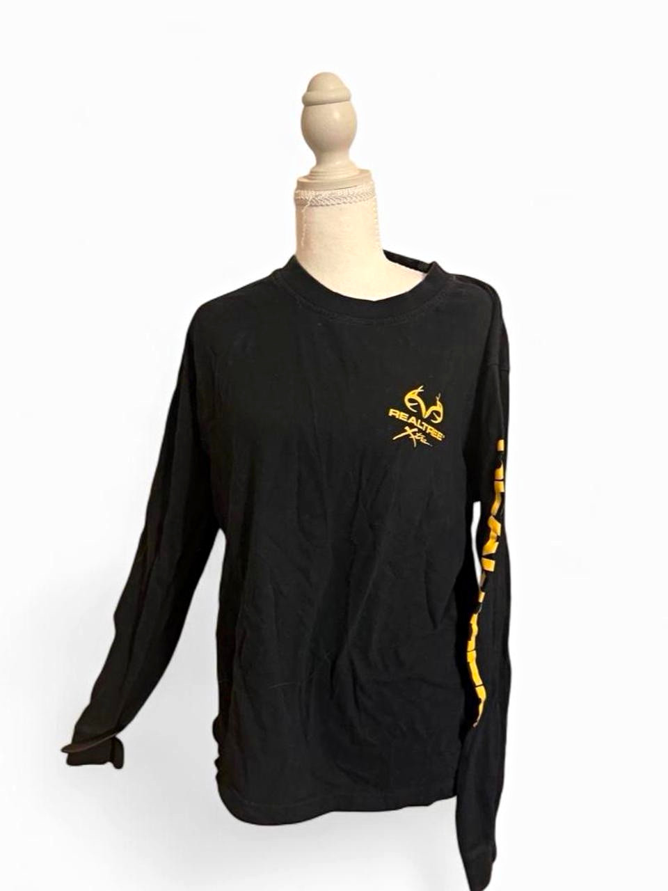 Realtree Xtra Black Double-Sided Graphic Logo T-Shirt L Long Sleeve Crew Neck