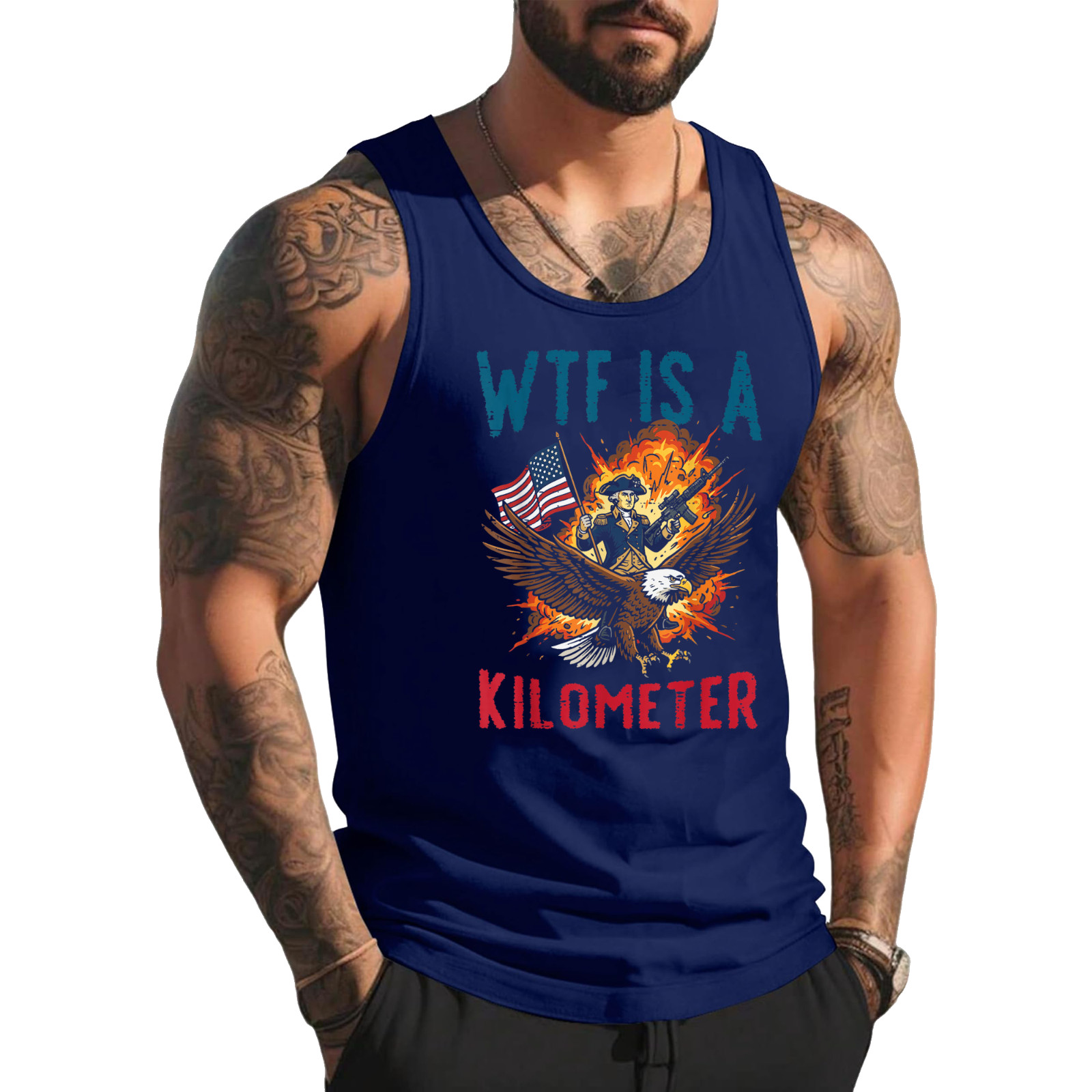 4th of July WTF is Kilometer Funny USA Patriotic Men Women Funny Tank Top