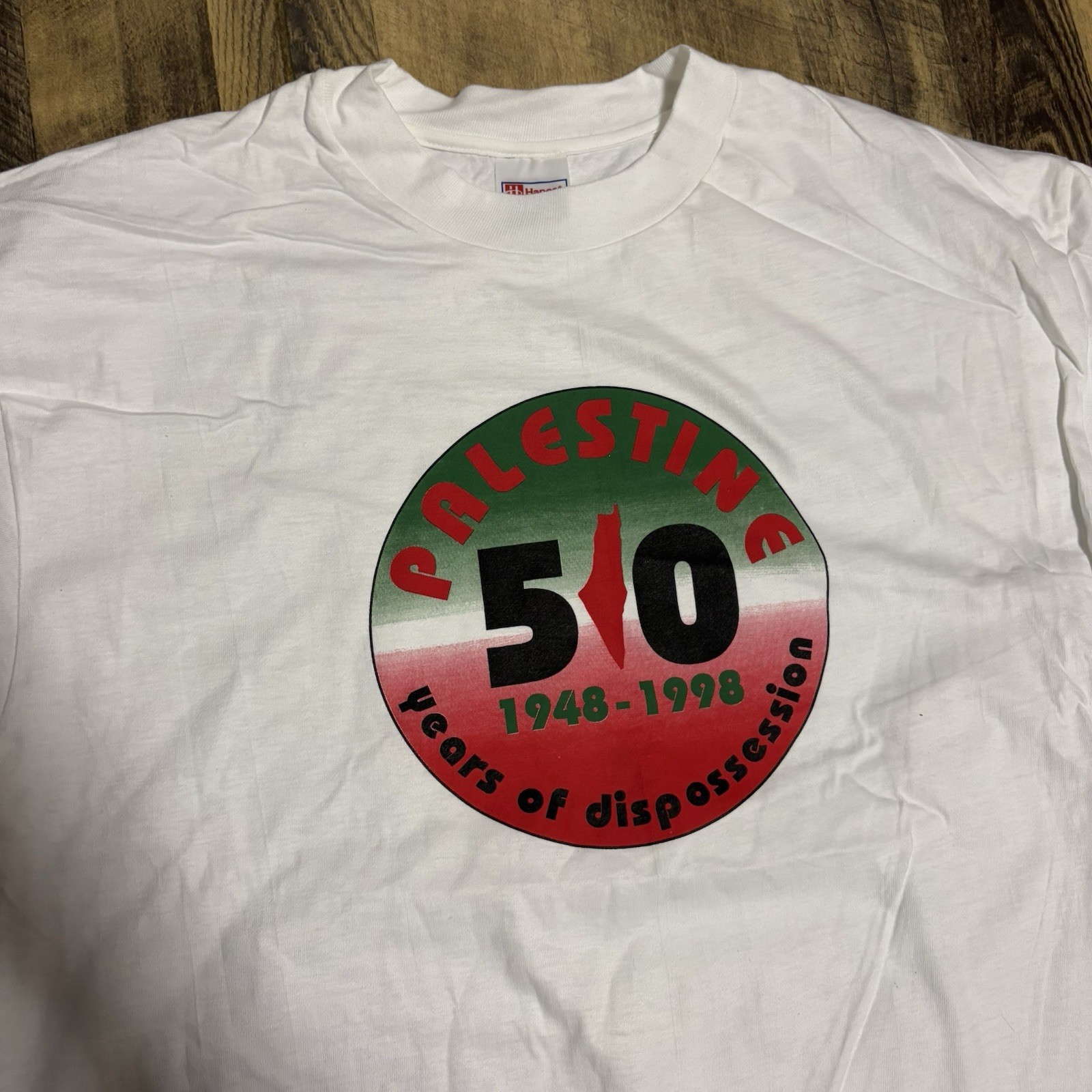 Vintage 1998 Free Gaza Palestine 50 Years Of Dispossession Shirt XL
