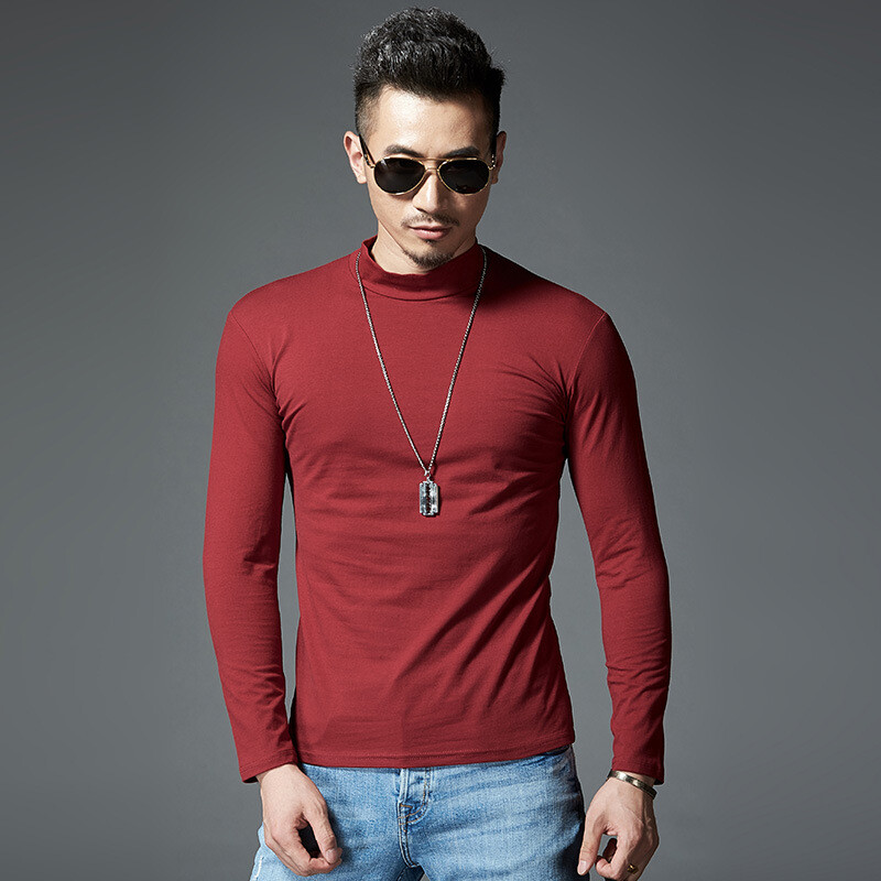 Spring and Autumn Men&rsquo;s Thin Solid Color Half Turtleneck Long Sleeve T-Shirts