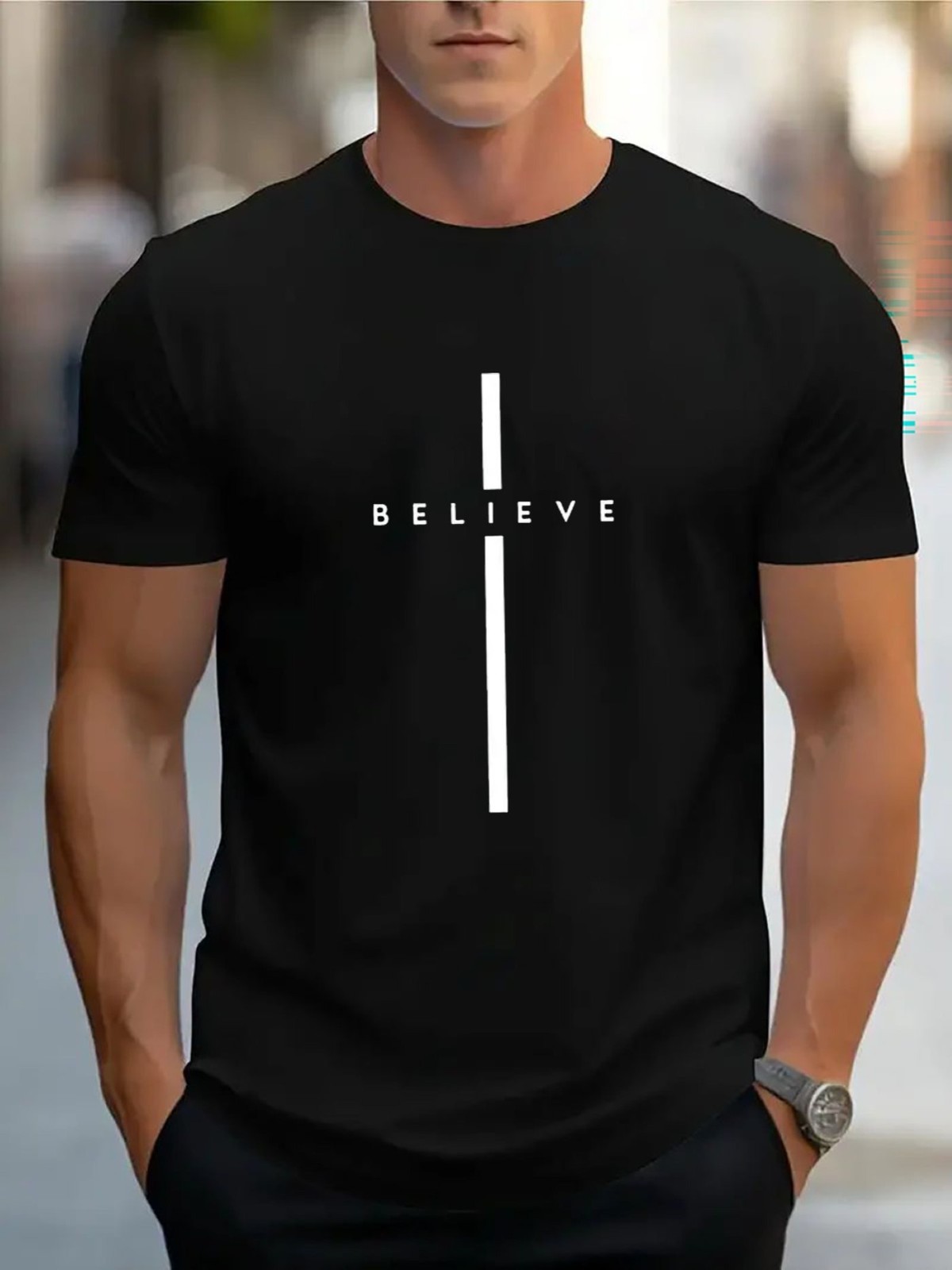 Minimalist « Believe » Cross Graphic Tee – Modern Faith Tshirt