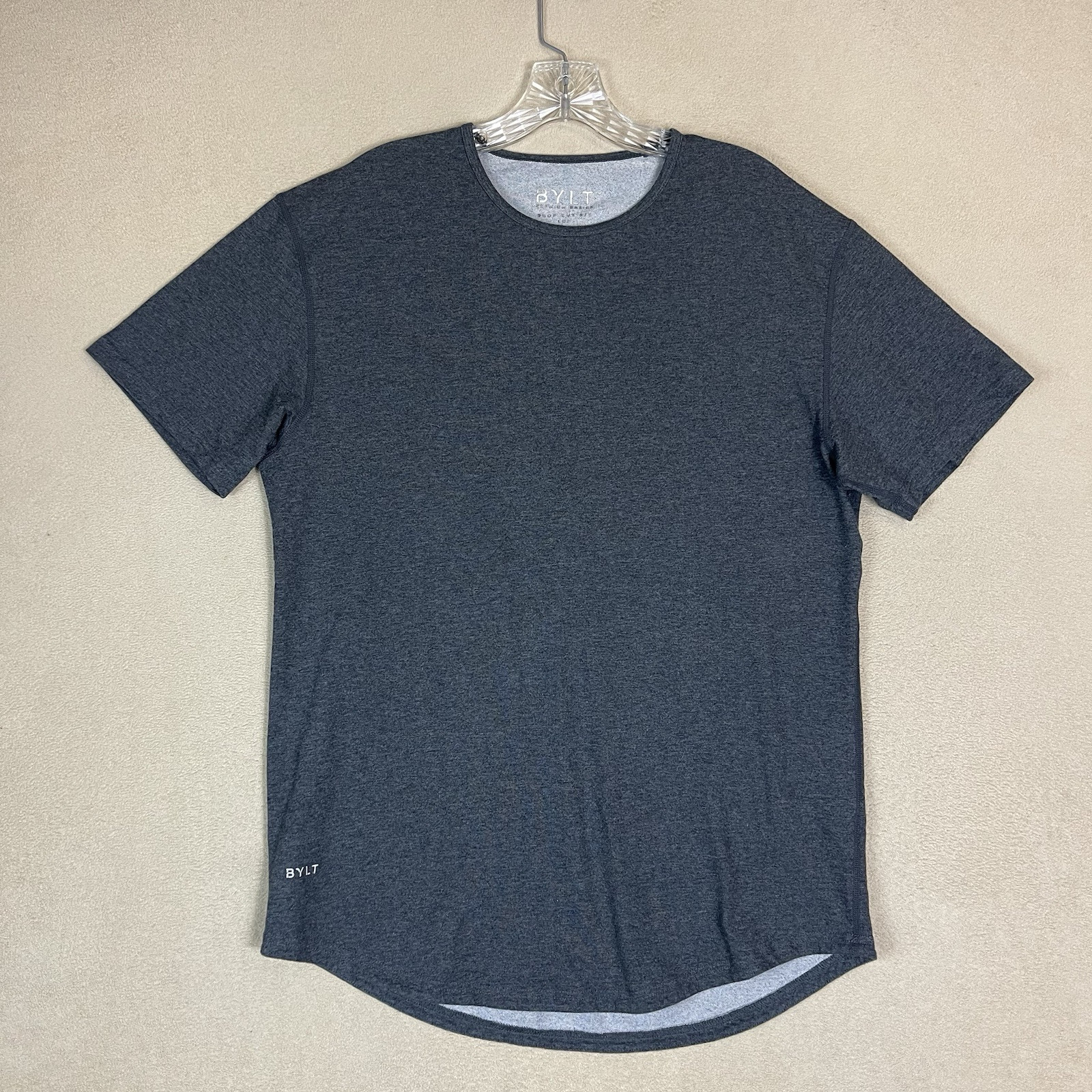BYLT Basics Shirt Mens L Gray Drop Cut Short Sleeve Stretch Performance Tee