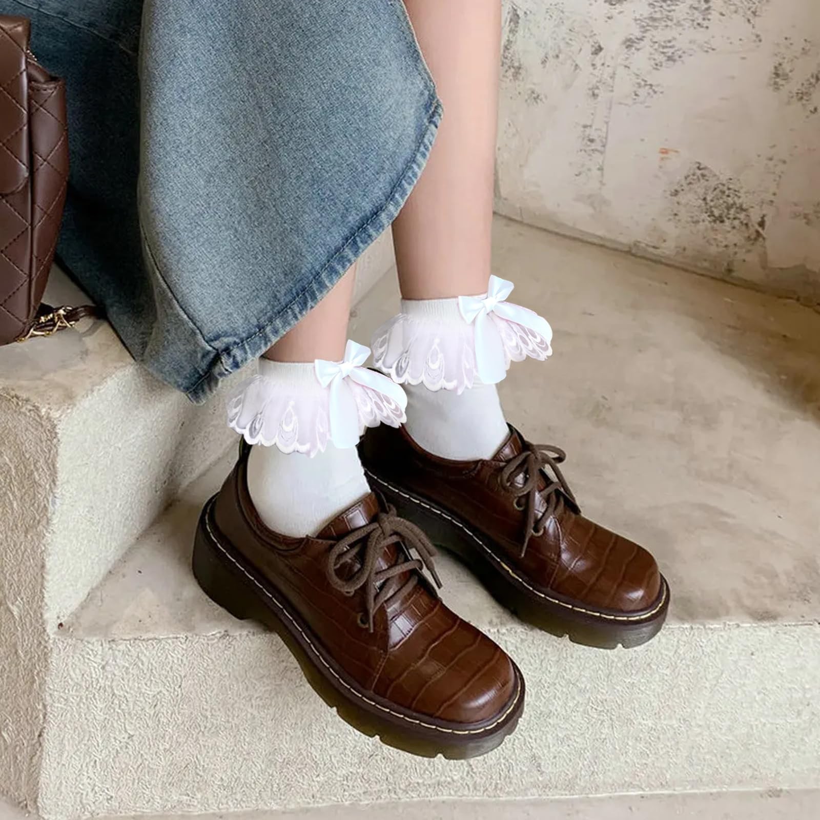 Womens White Ruffle Socks with Bow Ankle Lace Trim Frilly Socks Summer …