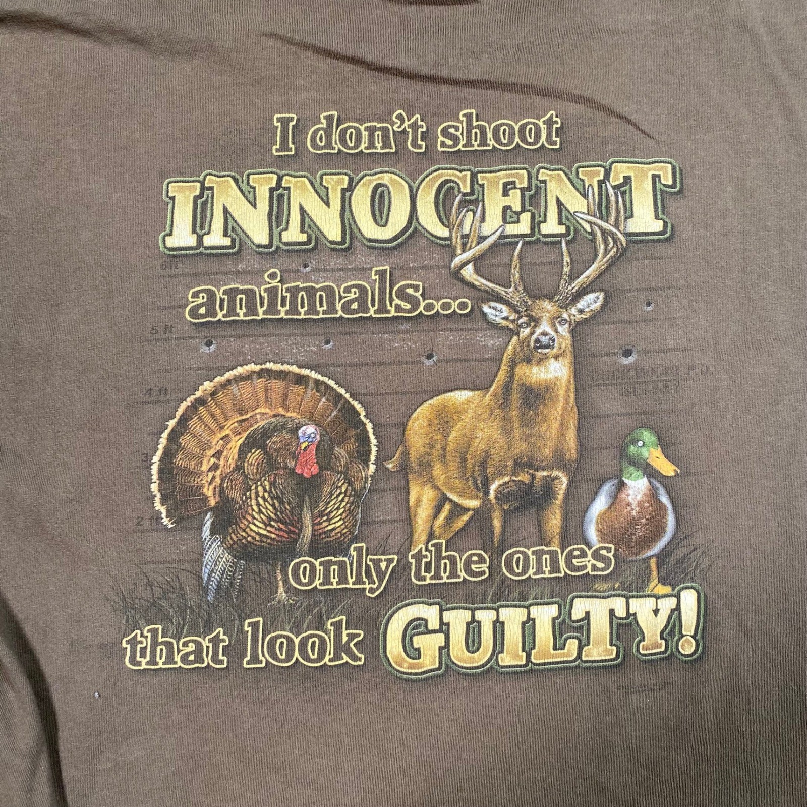 Buck Wear Mens Brown Hunting Graphic T-Shirt Guilty Animals XL Humor Tee