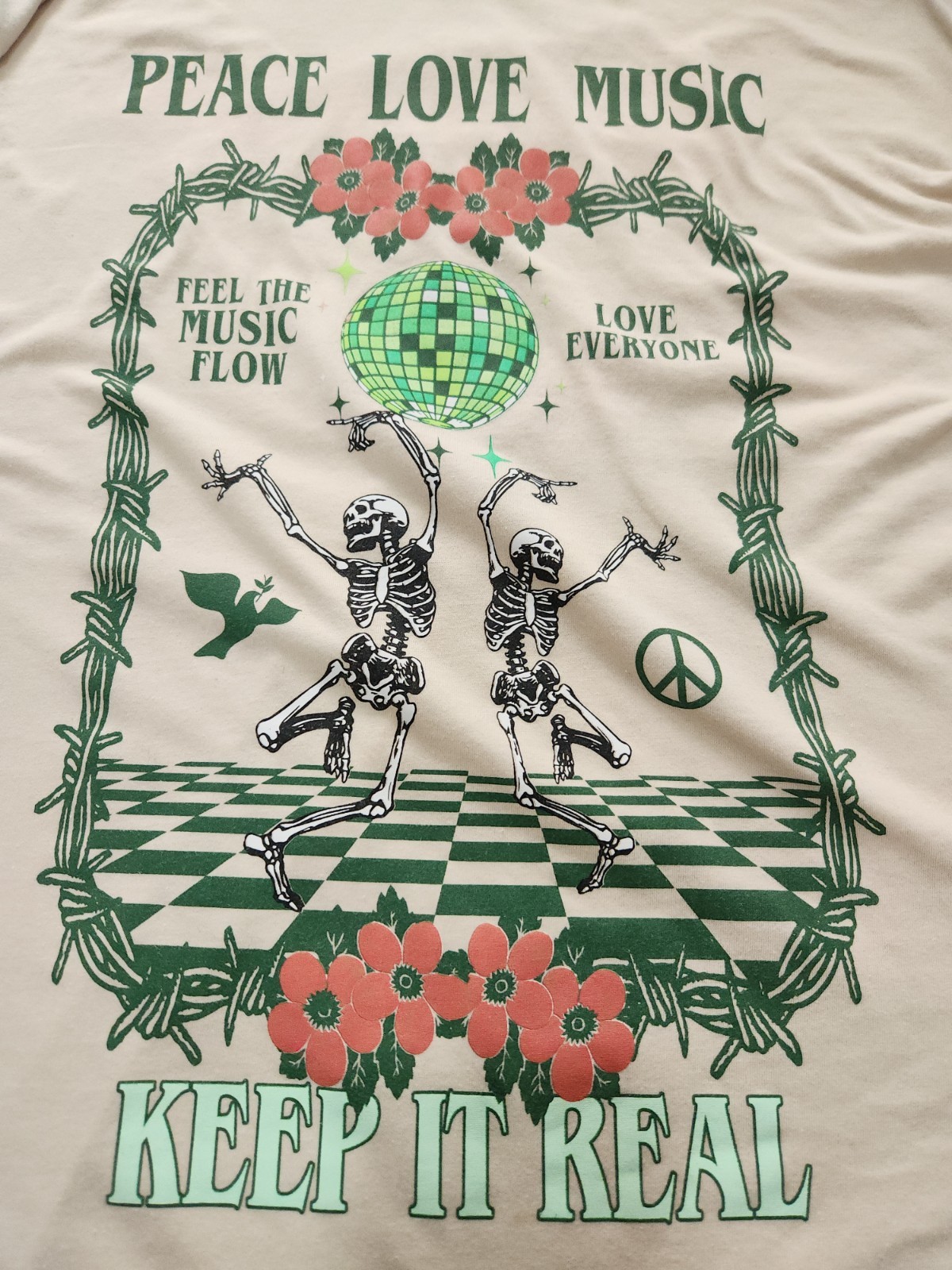 Peace Love & Music Graphic T-shirt Large Unisex Short Sleeves