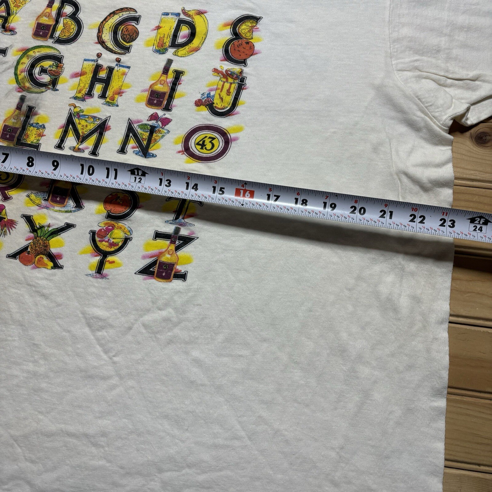 Vintage 80s Imported Licor 43 Alphabet Liquor Promo Art Shirt Size XL