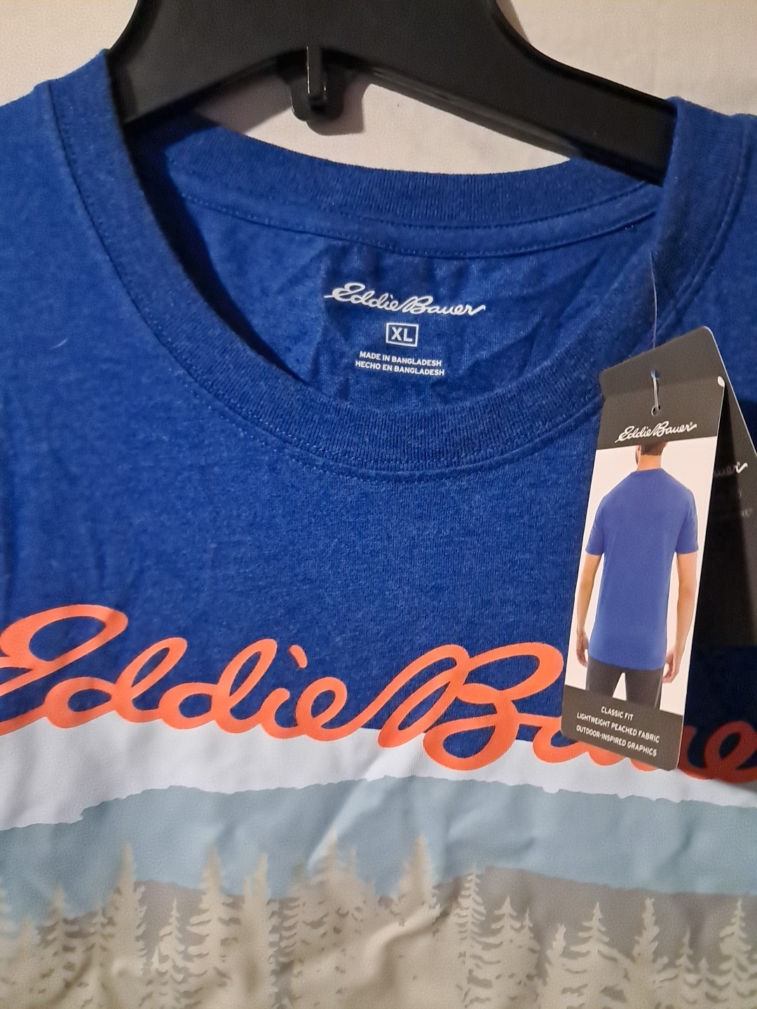 Eddie Bauer T Shirt Men&rsquo; XL Blue Mountain Logo Graphic Tee Hiker Outdoors Preppy