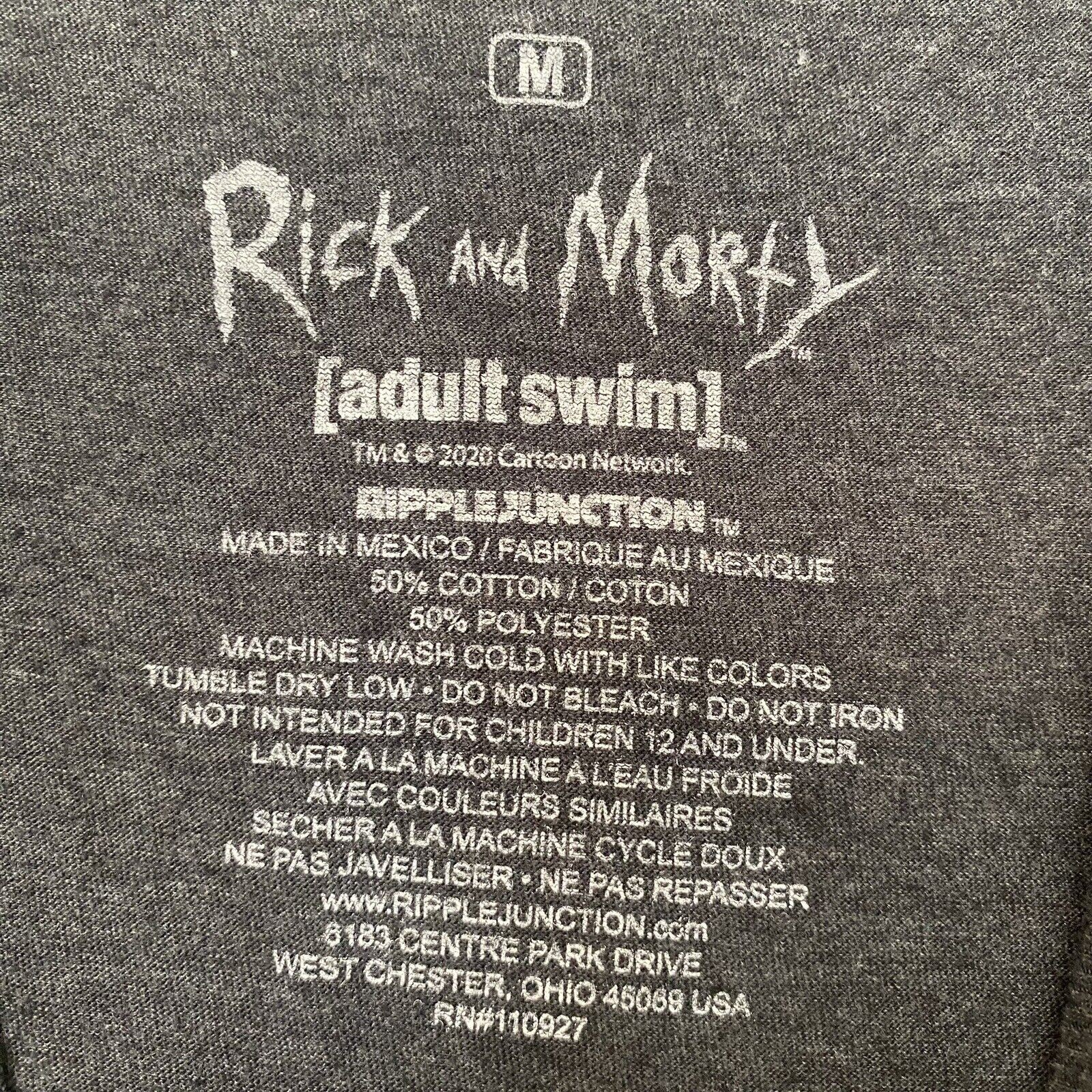 Rick And Morty (Adult Swim) Cartoon Network 2020 T-Shirt Gray Size Med