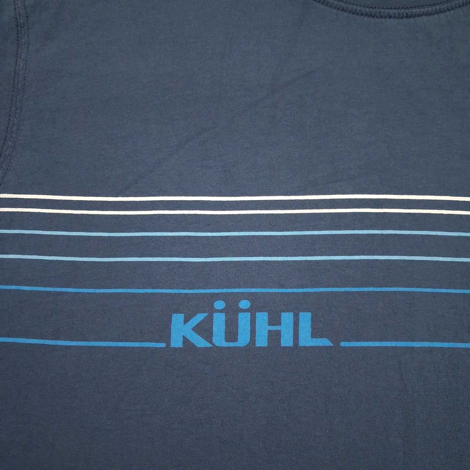 KUHL Wildfibre Mountain Lines T-Shirt Mens XL Blue Crew Neck Organic Cotton