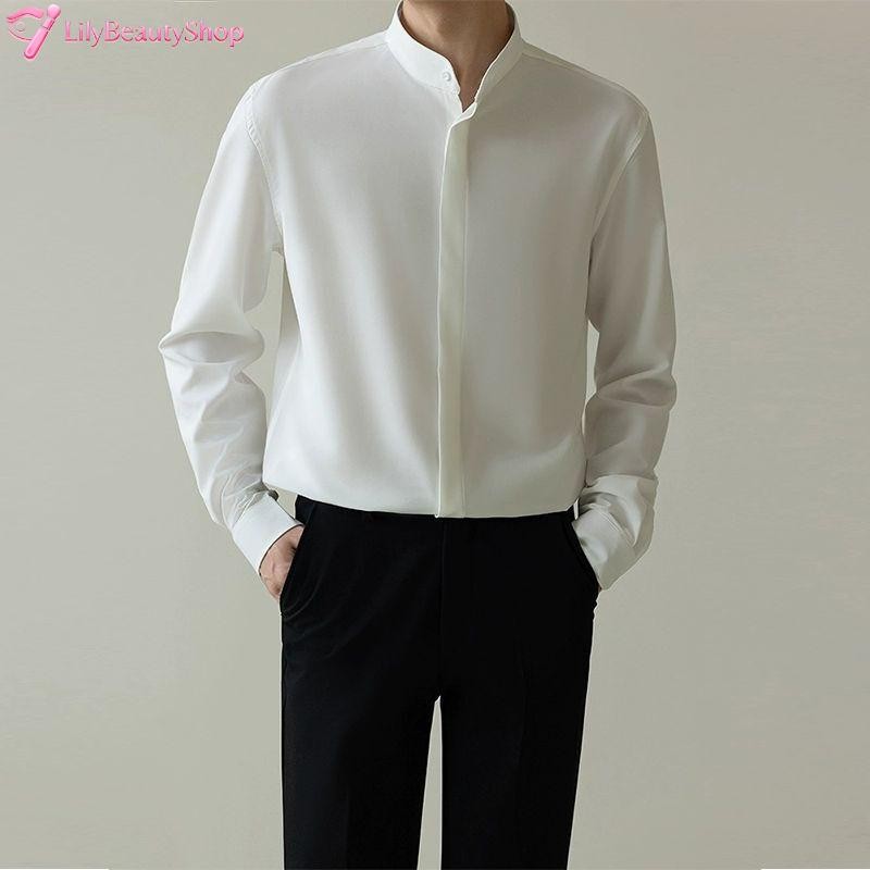 Stand-up collar shirt men&rsquo;s long-sleeved shirt
