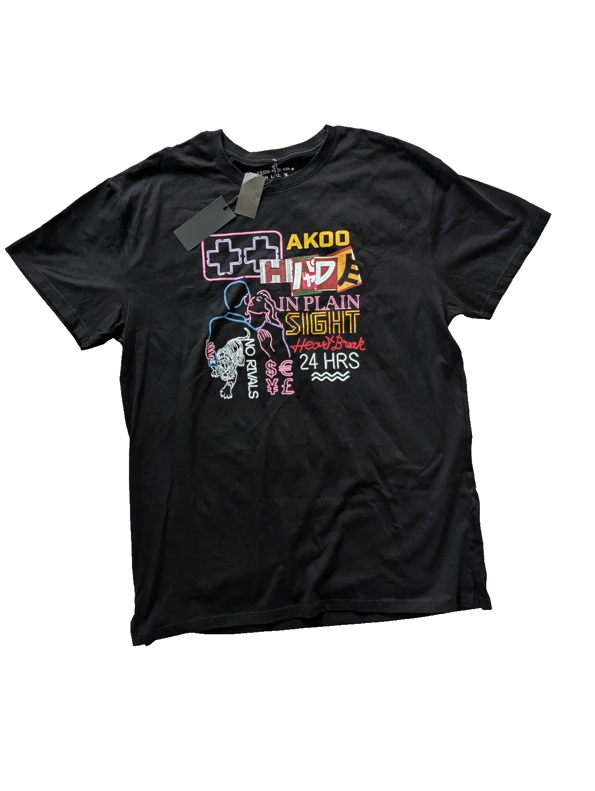 AKOO Men&rsquo;s 4XL Black Graphic T-Shirt NWT Crew Neck Short Sleeve Cotton Tee